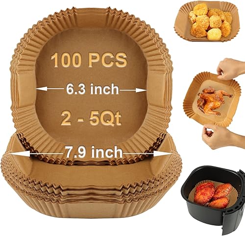 Forros desechables para freidora de aire, 100 forros para freidora de aire de 6.3 pulgadas, forros cuadrados antiadherentes para freidora de aire,