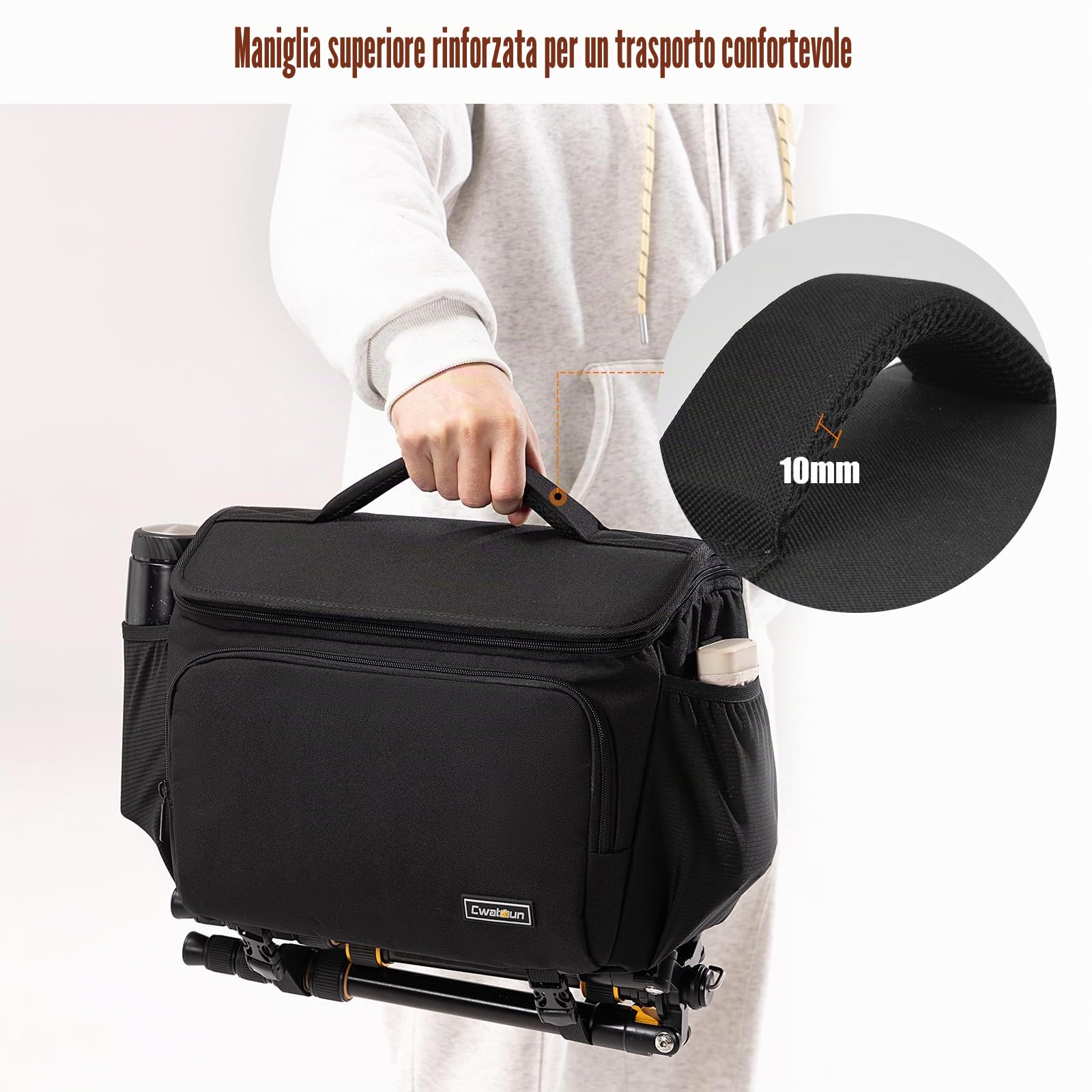 Cwatcun fotocamera borsa fotocamera SLR, borsa fotografica impermeabile per fotocamere reflex per Canon, Nikon, Sony, Fuji piccola DSLR/SLR e obiettivo, Nero, XL