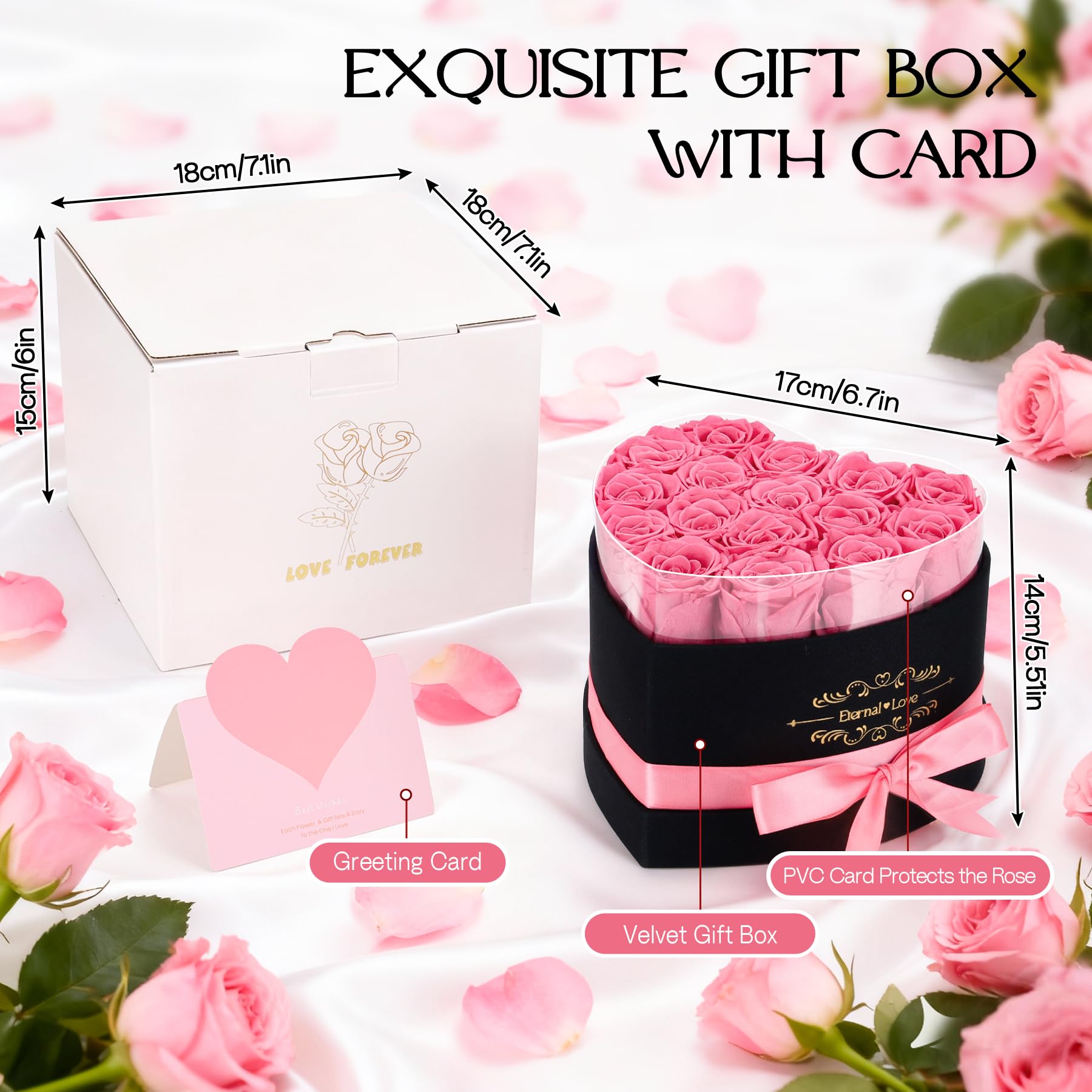 16 Rosa Ewige Rosen Herz Geschenkbox, Infinity Rosen Konservierte Blumen Rosenbox, Valentinstag Muttertag Geburtstag Hochzeitstag Geschenke für Mutter Freundin Ehefrau Oma Frauen Frauen