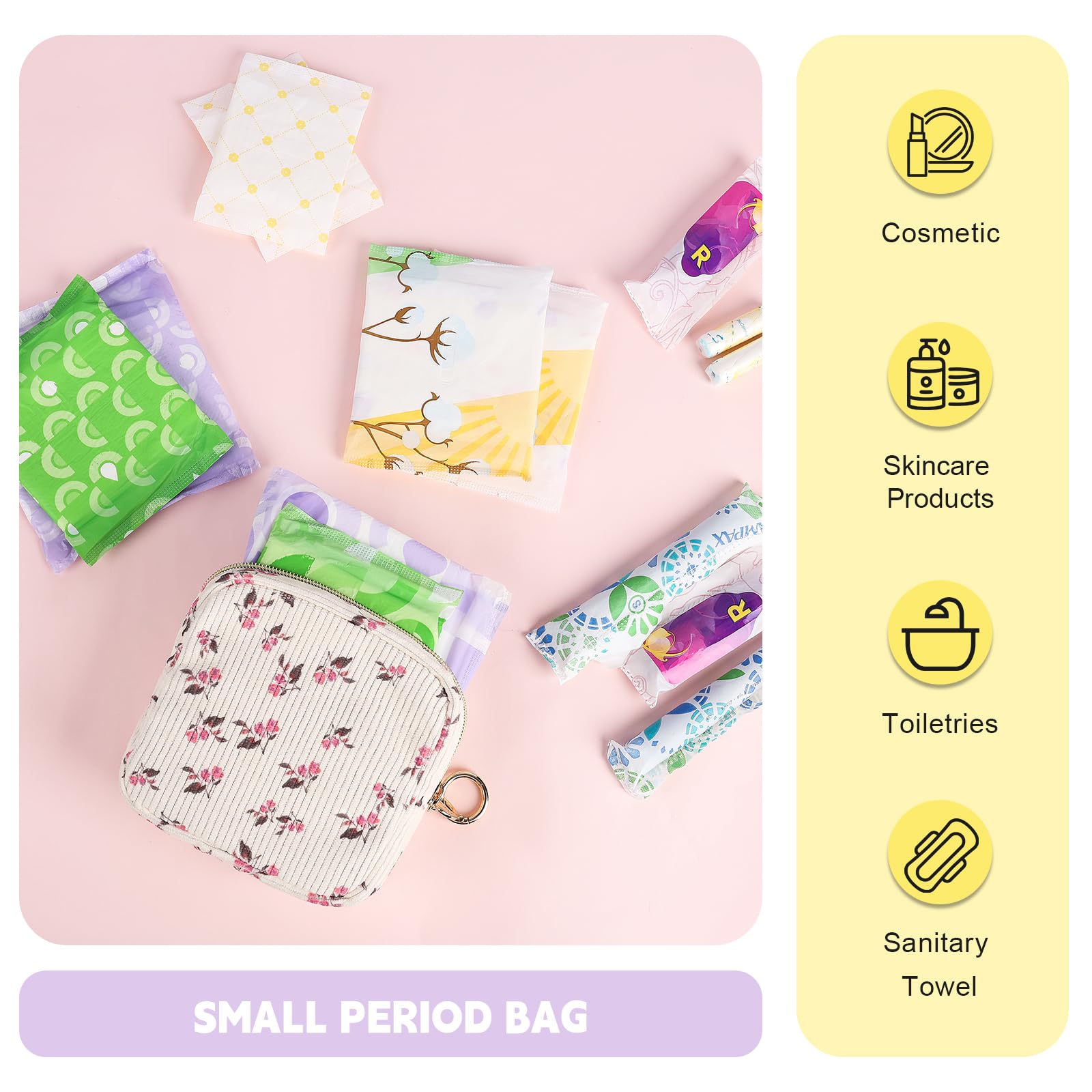 12,5*5*12,5cm Neceser Niña Pequeño para Compresas Organizador Bolso de Almacenamiento Compresas Algodon Salvaslip Bolsa Menstrual de Servilletas Sanitarias Regalo Adolescentes Niñas(flor-amarillo) — view 4