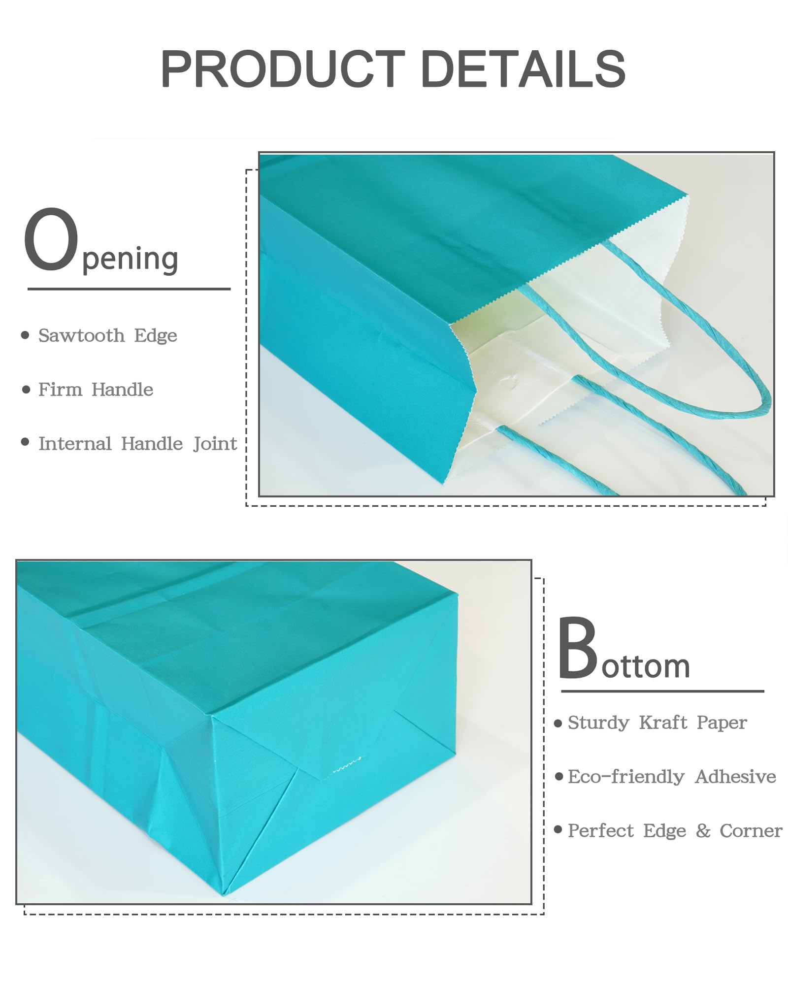 AZOWA Teal Gift Bags with Handles Mini Kraft Paper Bags for Party Favors (6 x 2.4 x 4.7 in, Teal, 12 Pcs)