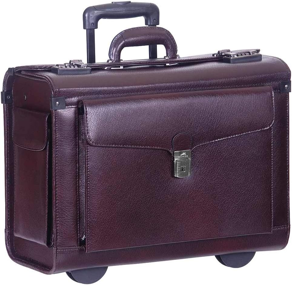 Mancini Deluxe Wheeled Catalog Case, Leather Rolling Business Case in Burgundy