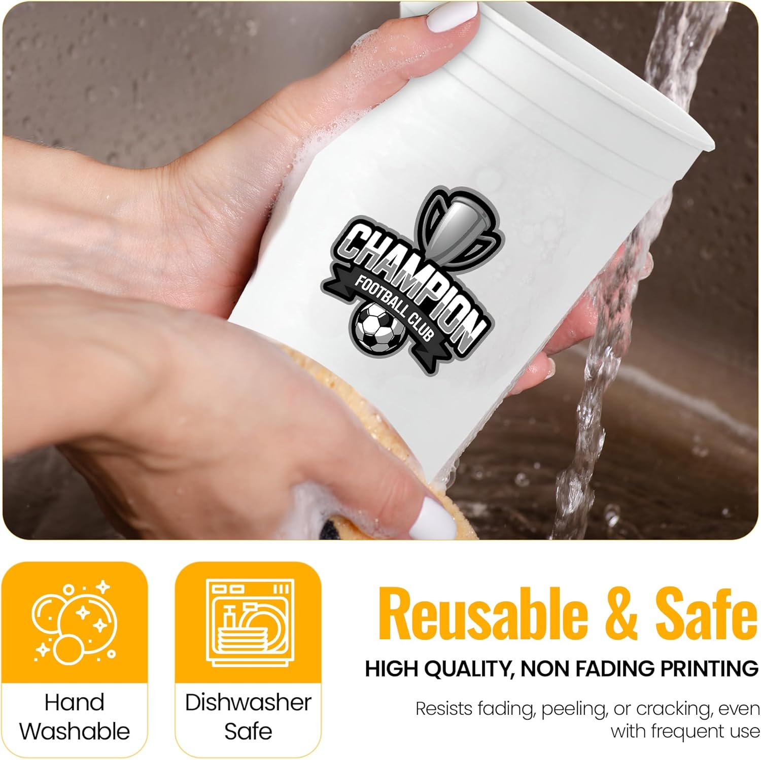 Customizable 16oz white Stadium 10 Cups | Personalized Plastic Party Cups - Reusable White Plastic Cups for Parties-