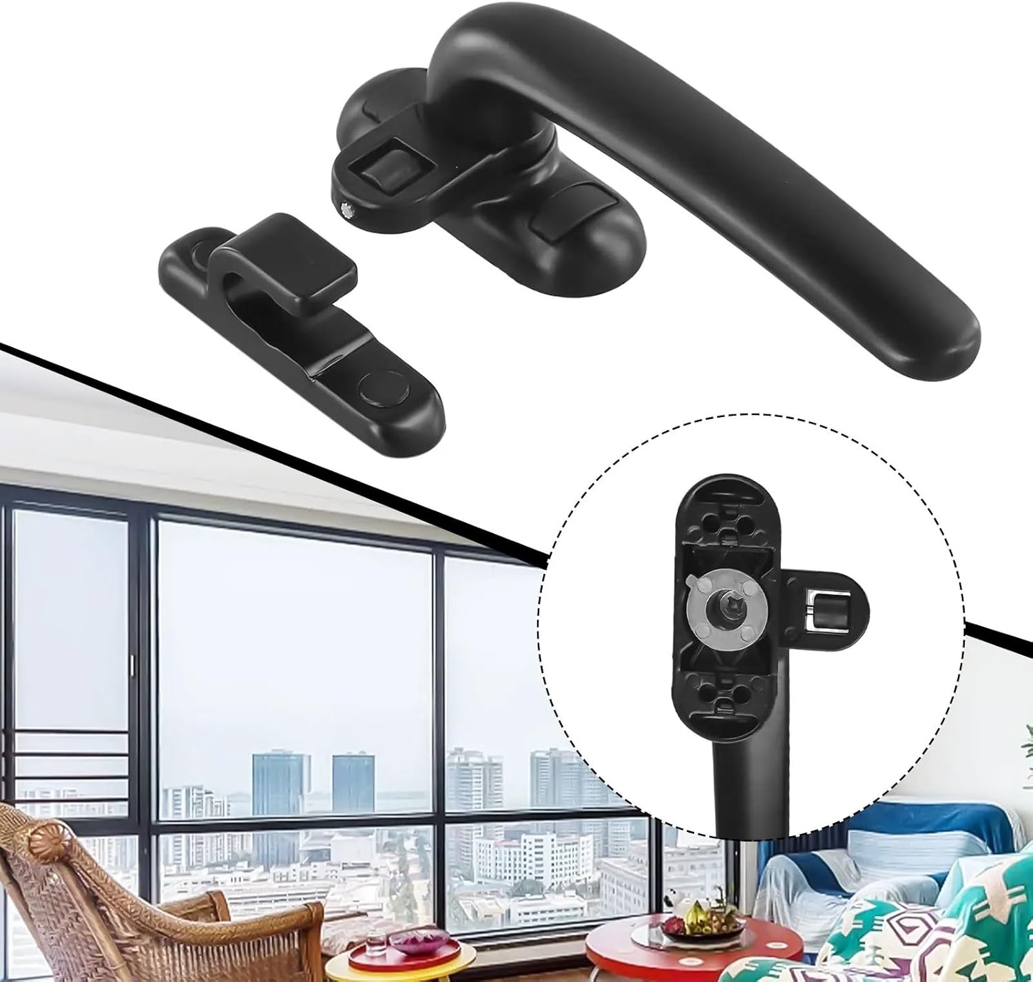 2 PCS Aluminum Alloy Sash Handle Anti-Theft Door and Lock Buckle and Window Home Renovation DIY Tool for Bedrooms,Offices(White Left)
