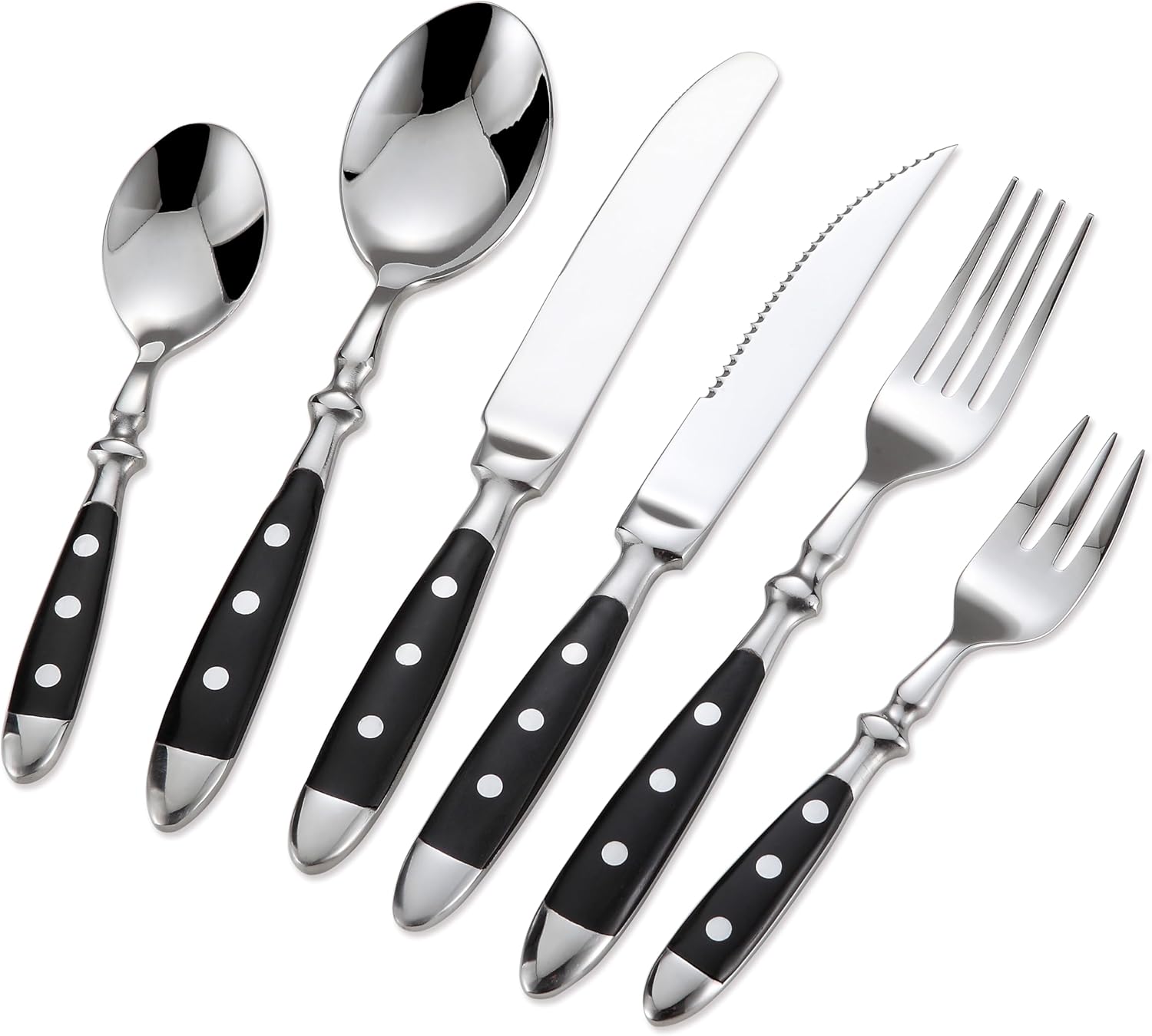 24-Piece 18/0 Stainless Steel Silverware set,Vintage Flatware set with Bakelite Handle,service for 4,Cutlery set (Black)