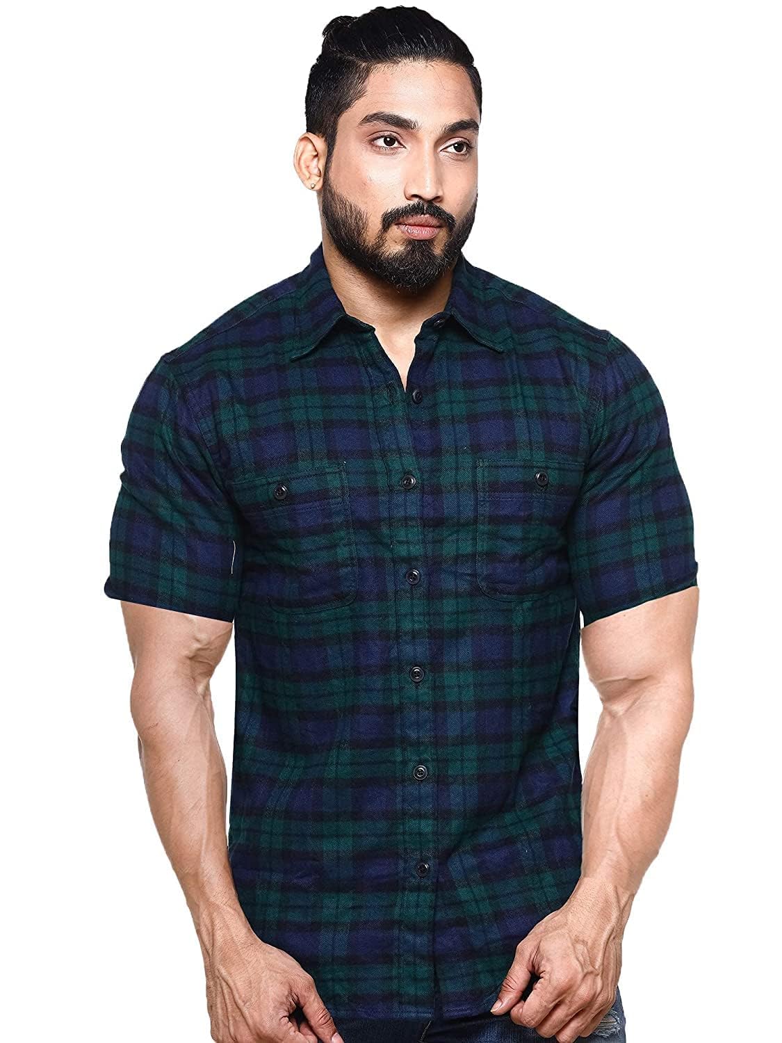 Men's Multicolor Checkered Regular Fit Half Sleeve Cotton Shirts Plus Sizes for Men-picture-41