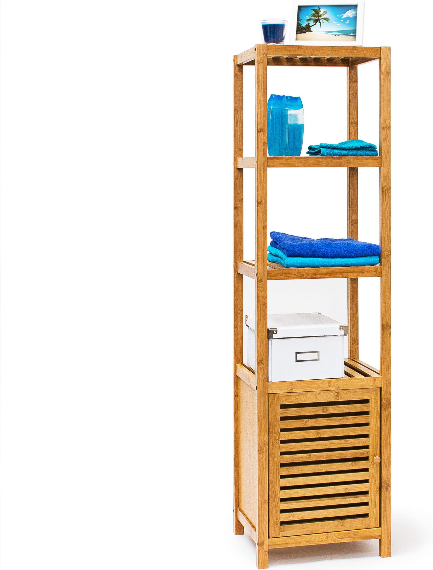 Relaxdays Badregal Bambus mit 5 Ablageflächen HxBxT 140x36,5x33 cm ...