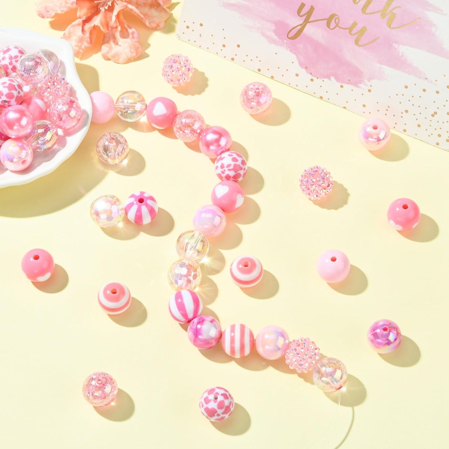 LiQunSweet 100 pcs 16mm Pink Theme Acrylic Bubblegum Beads Chunky Round Bubble Disco Crackle Loose Beads for DIY Jewelry Bracelet Necklace Crafts Bag Keychain Phone Home Decor