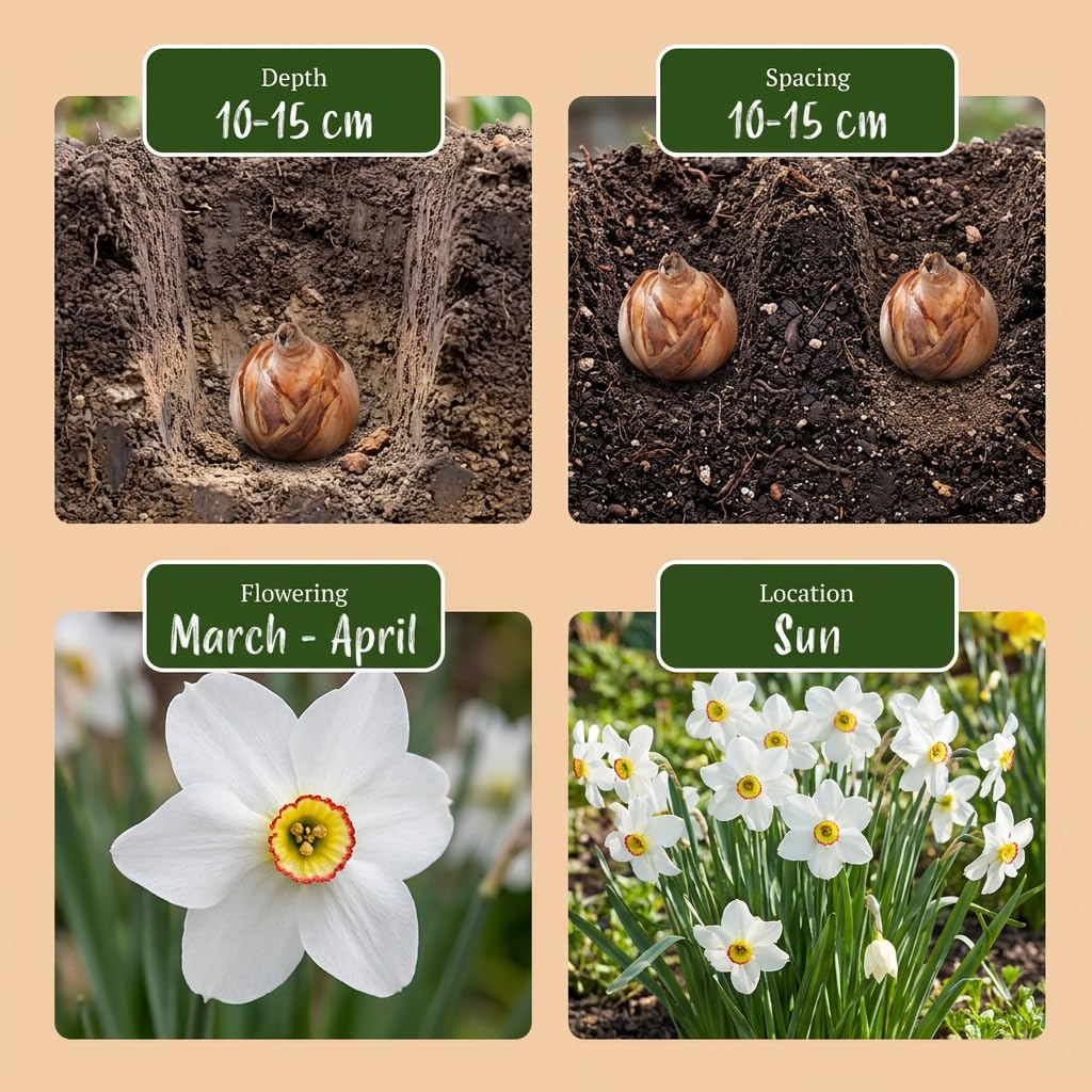 Green boutiQ - 80x Narcissus Recurvus - Narcisse à pétales recourbés - Blanc - Floraison printanière - Calibre 12/14