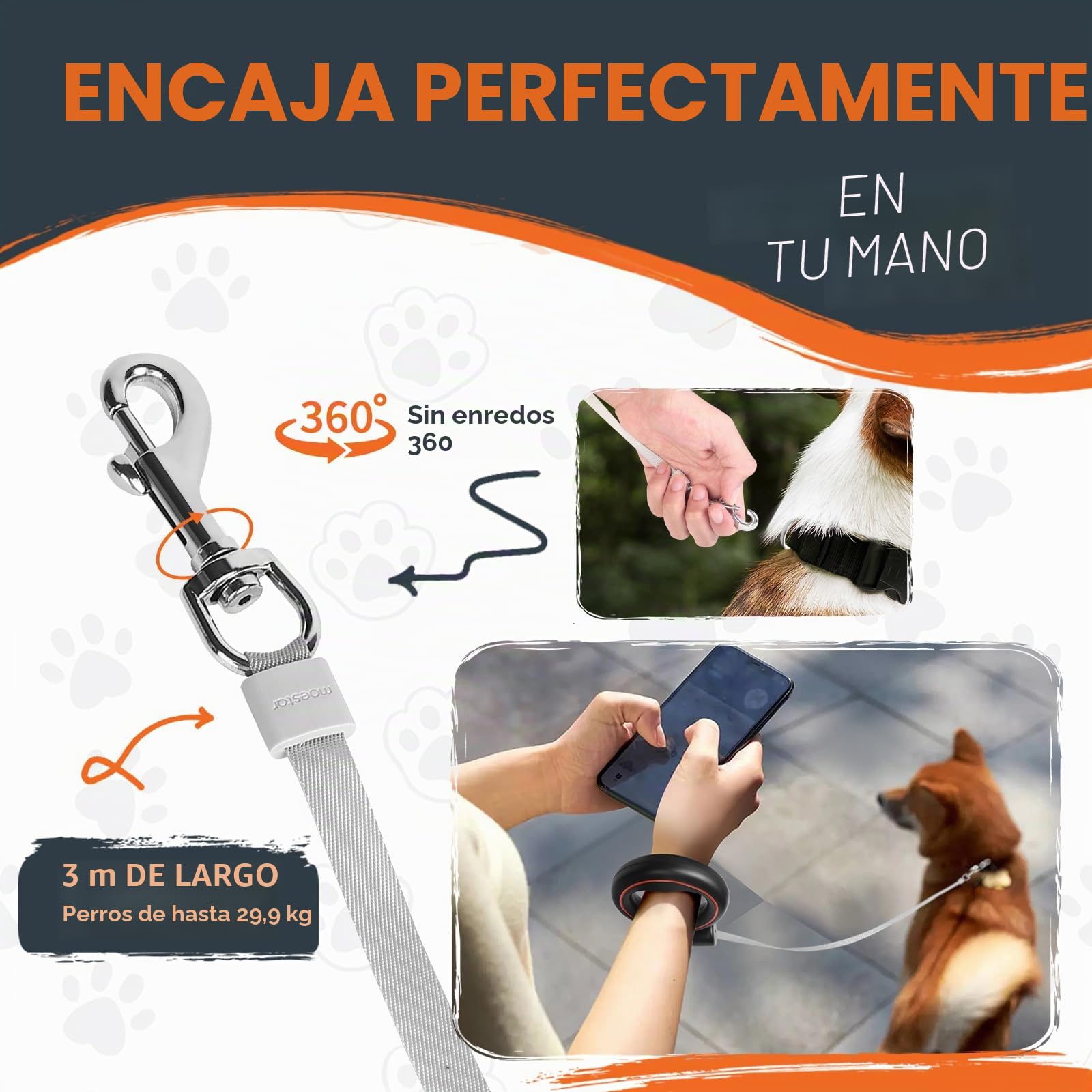 UFO - Correa retráctil para Perro, 360°, sin enredos, Bloqueo de Pausa de Freno con una Sola Mano, Correa Extensible para Perro con Soporte para Bolsa de excrementos, Cinta de Nailon