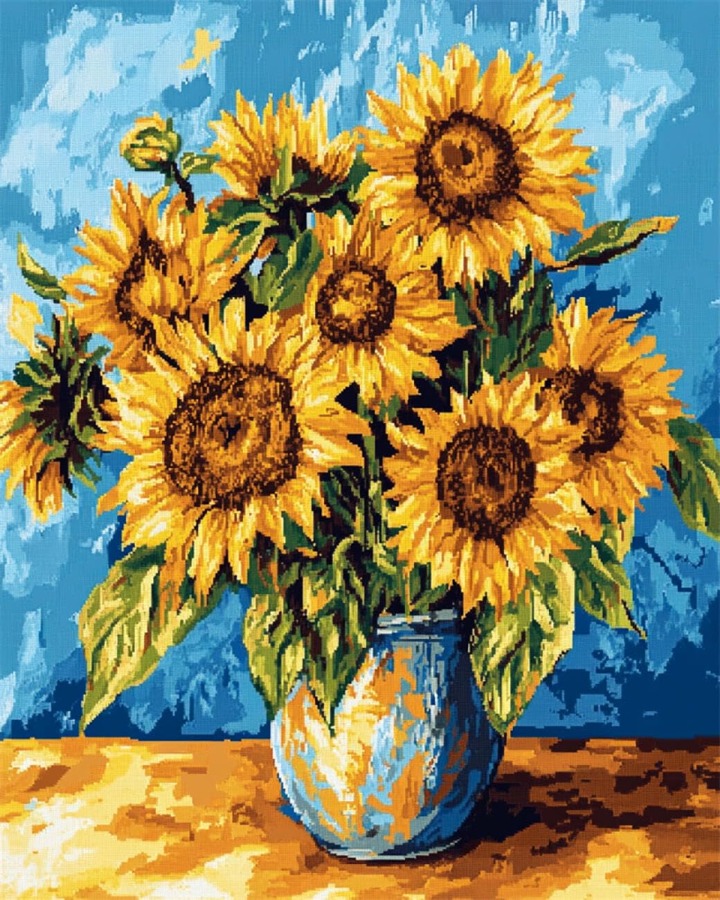 AMBATTERY Flowers DIY Cross Stitch Kit with Beads Sunflower Oil Painting Needlepoint Handcraft Kit DIY Beaded Painting 3D Tapestry Bead Cross Stitch Set 40x50cm