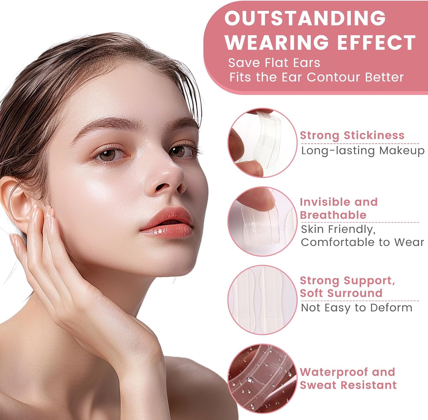 Stick Out Your Ears, 48pcs Elf Ear Stickers, Transparent One Sided Ear Tapes, Silicone Cosmetic Ear Patch to Creat V-Shaped Face, Ear Training Accessory Posture Corrector (48pcs-b)