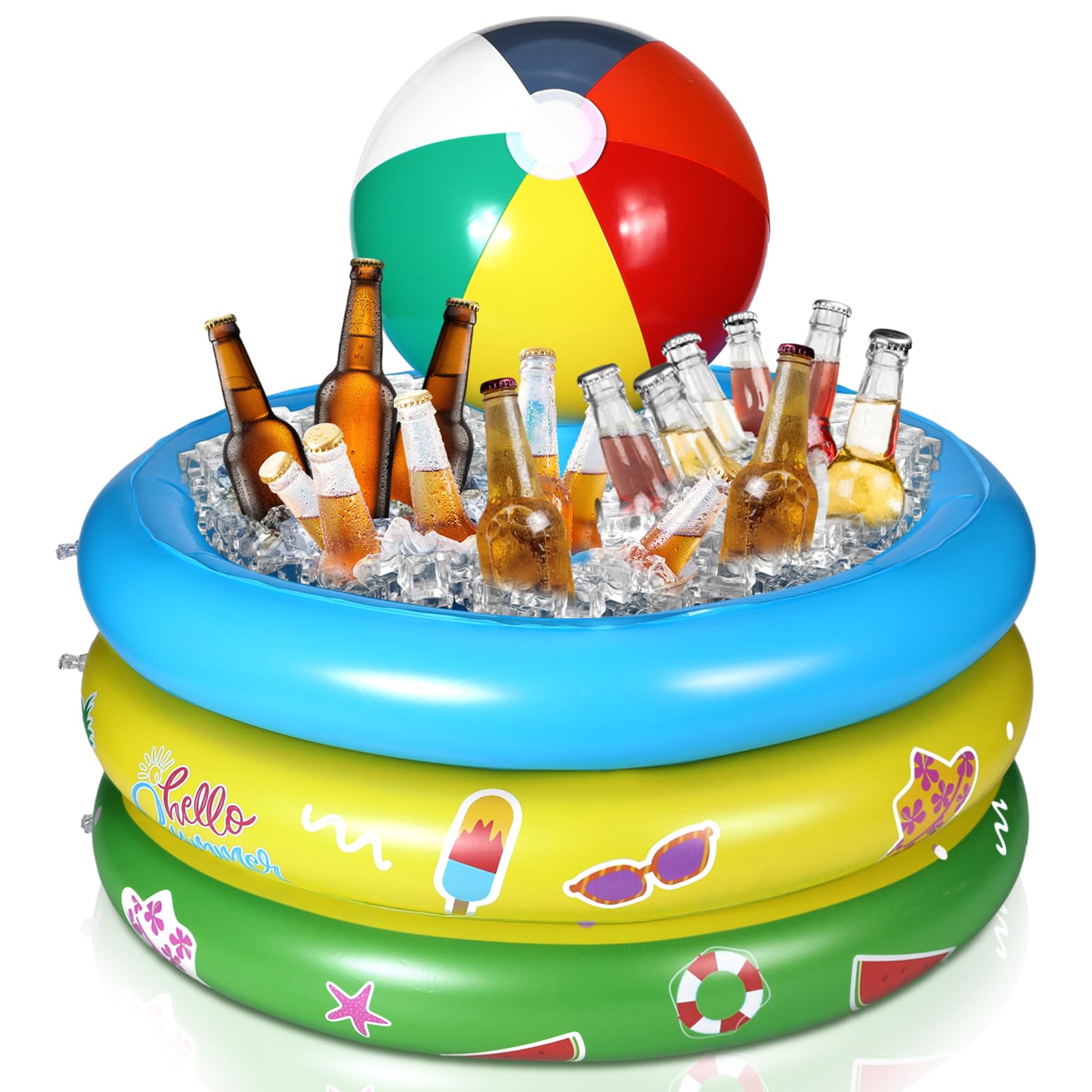 Bencailor Beach Ball Party Decorations Summer Pool Beach Inflatable Cooler Swimming Blow up Drink Cooler Floating Ice Chest Balls Summer Decorations