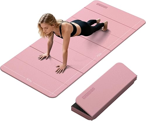 Foldable Yoga Mat Thick 10mm-WUWAN Extra Large Exercise mat, TPE Material, Non-Slip Fitness Folding Mats Easy to Carry For Home Workout Travel