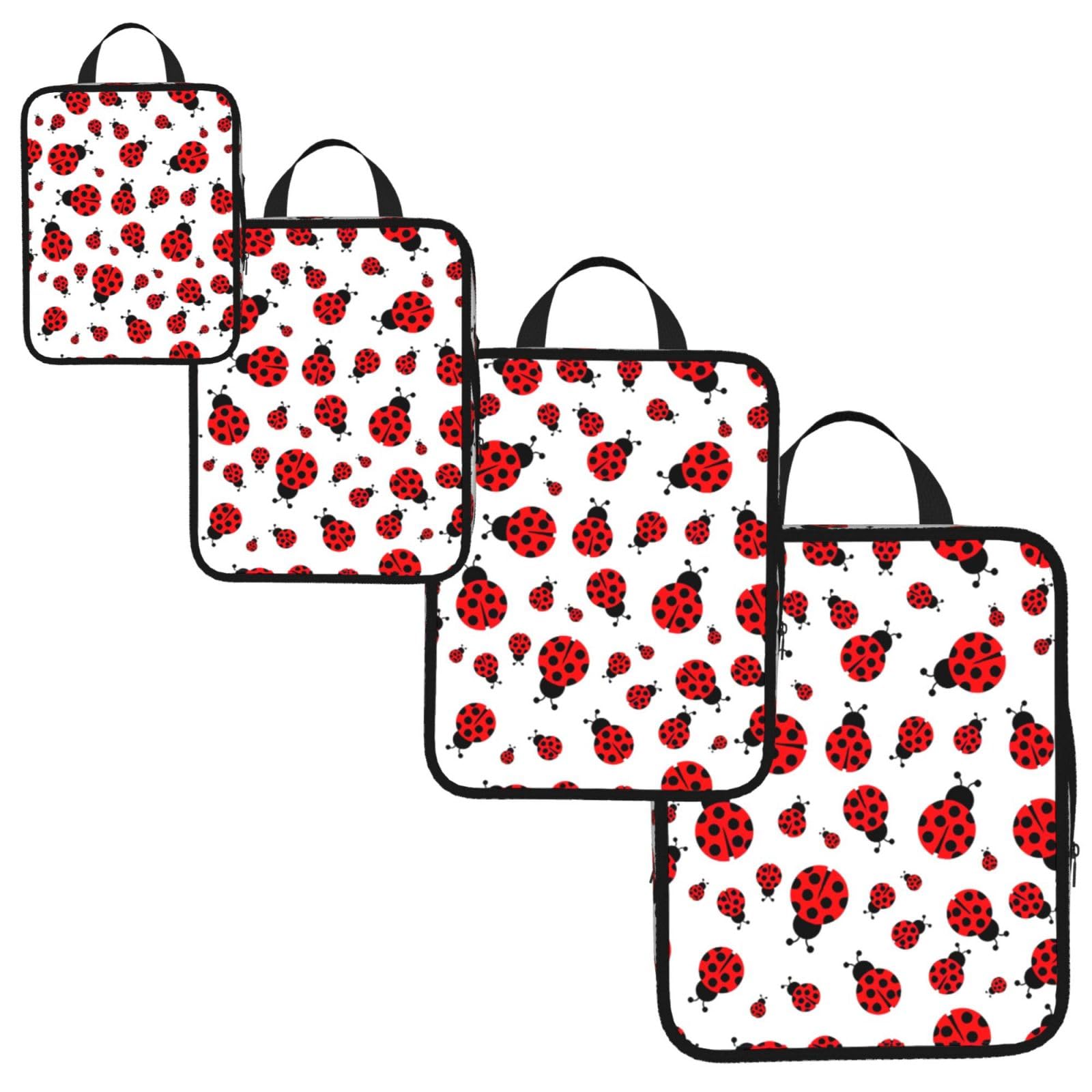Ladybug Print 4 Set Compression Packing Cubes for Suitcases,Expandable Storage Bags Organizers