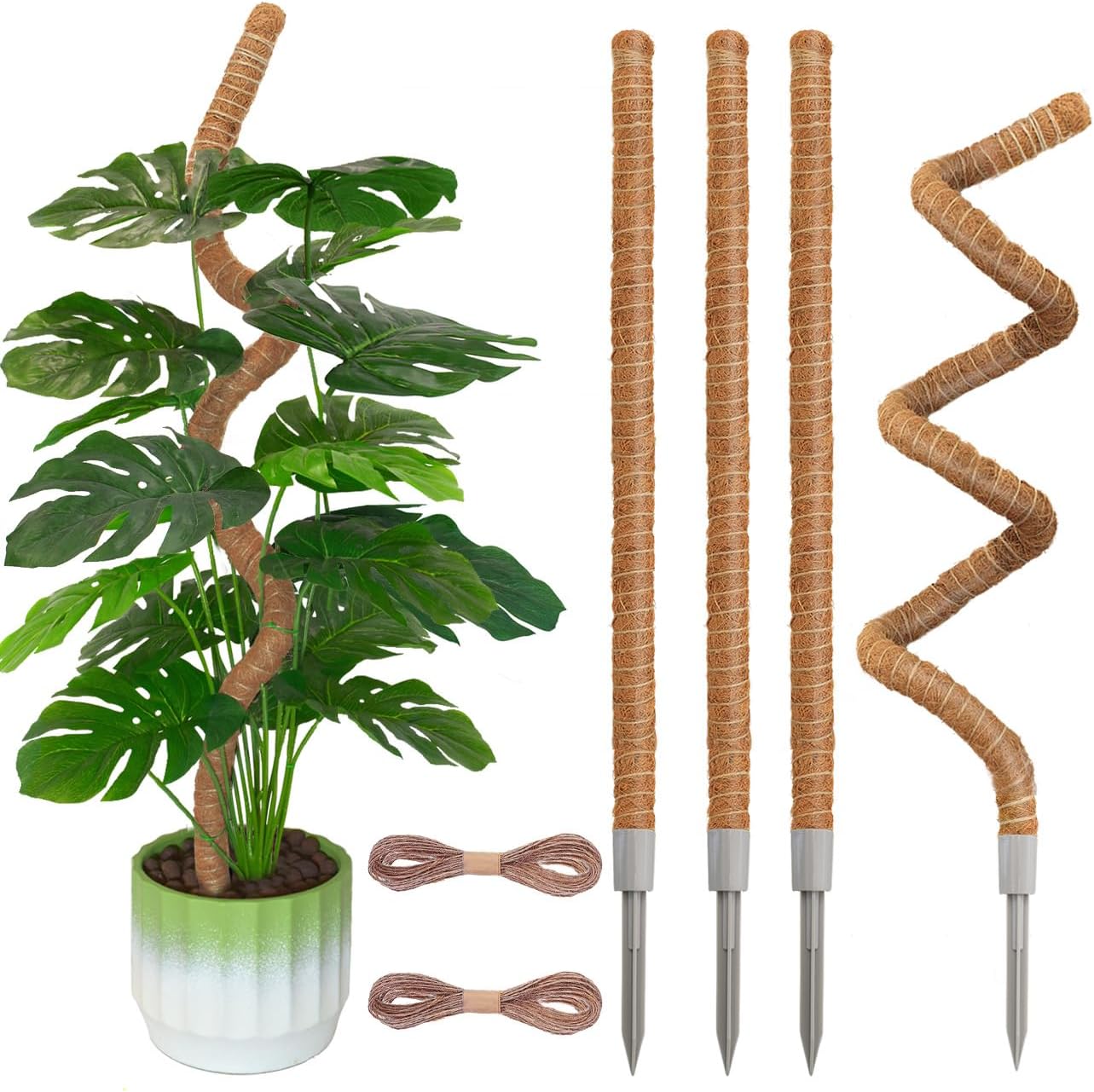 Moss Pole 31.5 Inch, 6 Pack Bendable Moss Pole for Plants Monstera, Moss Poles for Climbing Plants Indoor, Coconut Fiber Plant Poles Support Sticks for Potted Plants (31.5inch × 6pcs)
