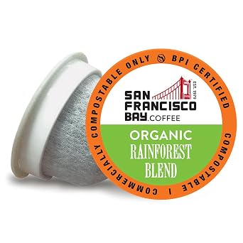 SF Bay Organic Rainforest Blend Coffee, OneCup 72 Count Compostable Coffee Pods Medium Roast Arabica Compatible with Most Keurig K-Cup Brewers