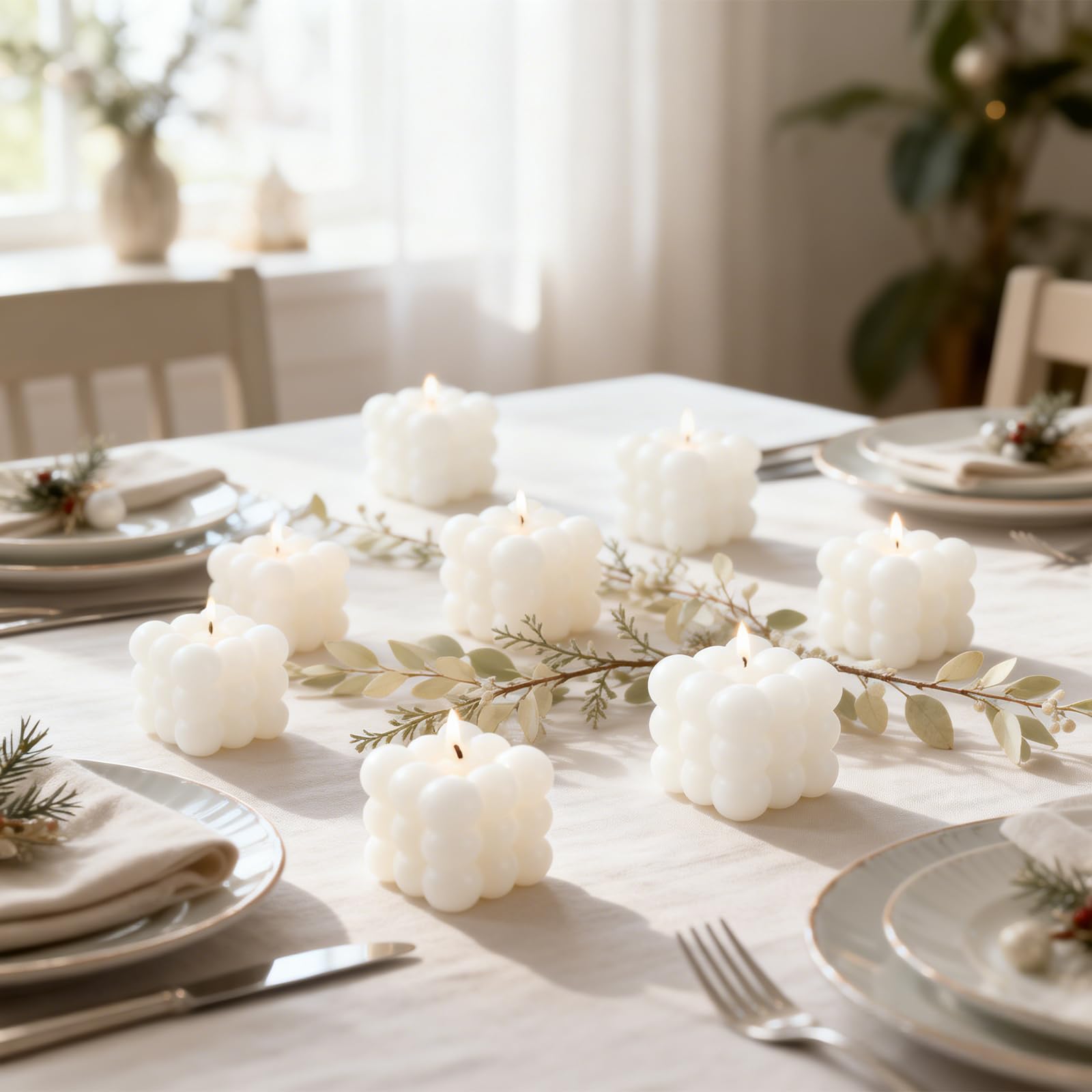 24 velas de burbujas – Velas de cera de soja de vainilla en forma de cubo – Mini velas de soja hechas a mano, para decoración estética de habitación, vela decorativa grande para el hogar