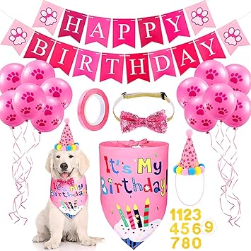 Amazon Tumao ペット 誕生日 飾り付け 犬 猫 誕生日帽子 バンダナ 蝶ネクタイよだれかけ Happy Birthdayバナー ガーランド 風船 バースデー パーティー飾り写真撮影 ペット用品 コスチューム ピンク Tumao 帽子 通販