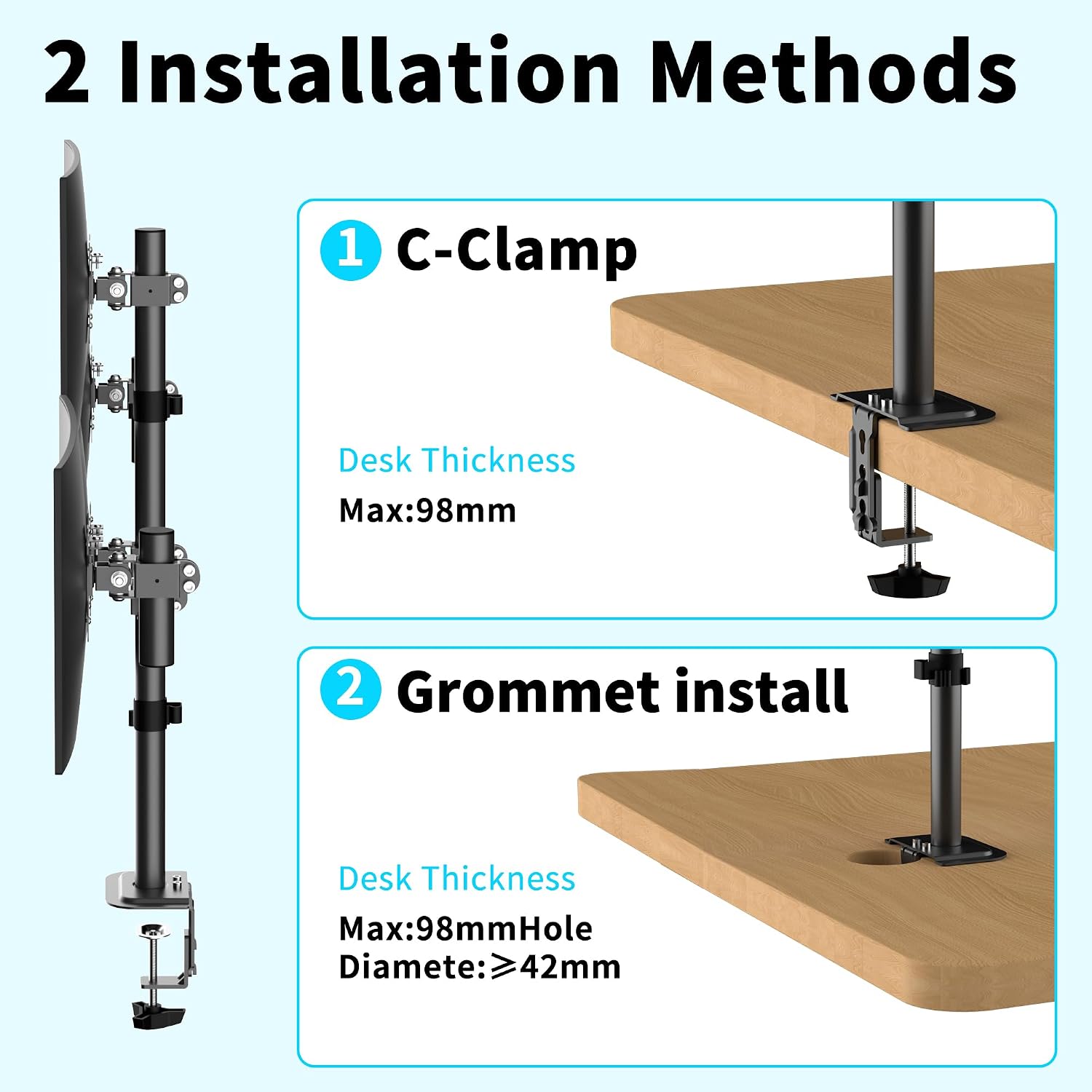 Pholiten Quad Monitor Mount for 13-32 Inch Screens, Fully Adjustable 4 Monitor Stand with Swivel, Tilt, Rotation, Clamp & Grommet Base Kit,75 * 75MM/100 * 100MM Vesa Stand, Max Load 22lbs