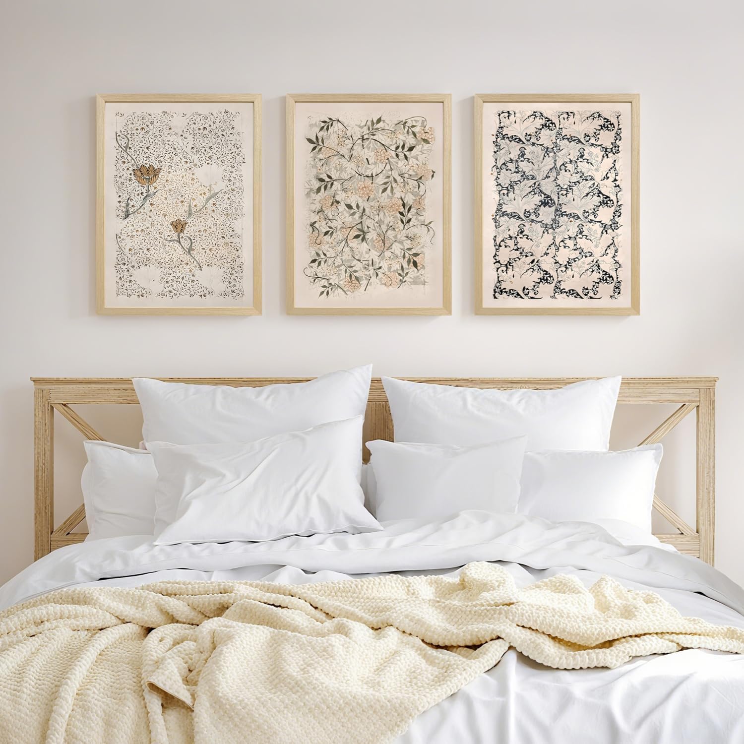 IAFWZX Wood Framed William Morris Wall Art, Vintage Rustic Flowers Wall Decor, Classic Nature Botanical Canvas Paintings, Retro Neutral Farmhouse Floral Poster Prints for Bedroom Living Room16 x24 x3