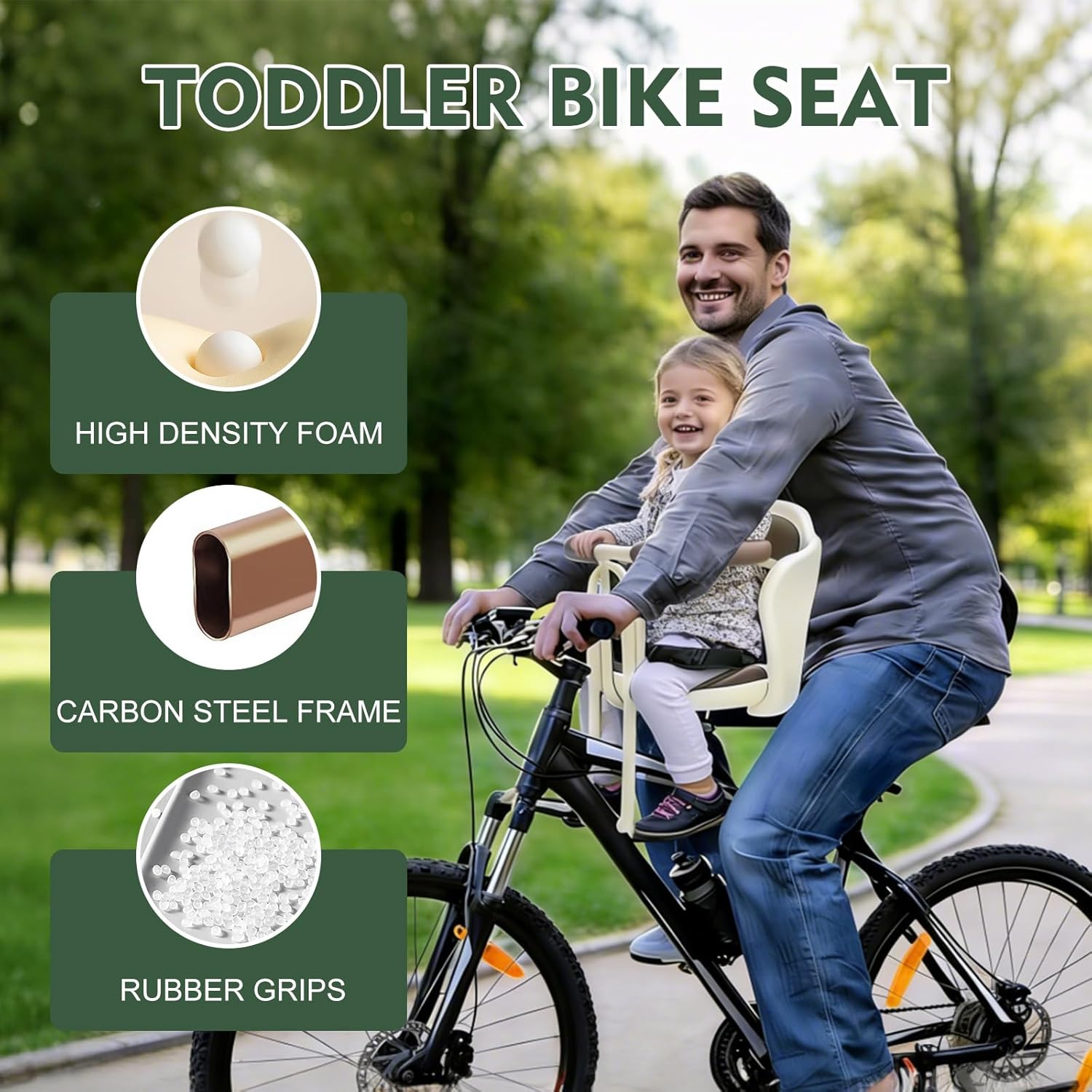 Kid's Bike Seat with Cushion, Front Mounted Child Bike Seat for Adult Bike
