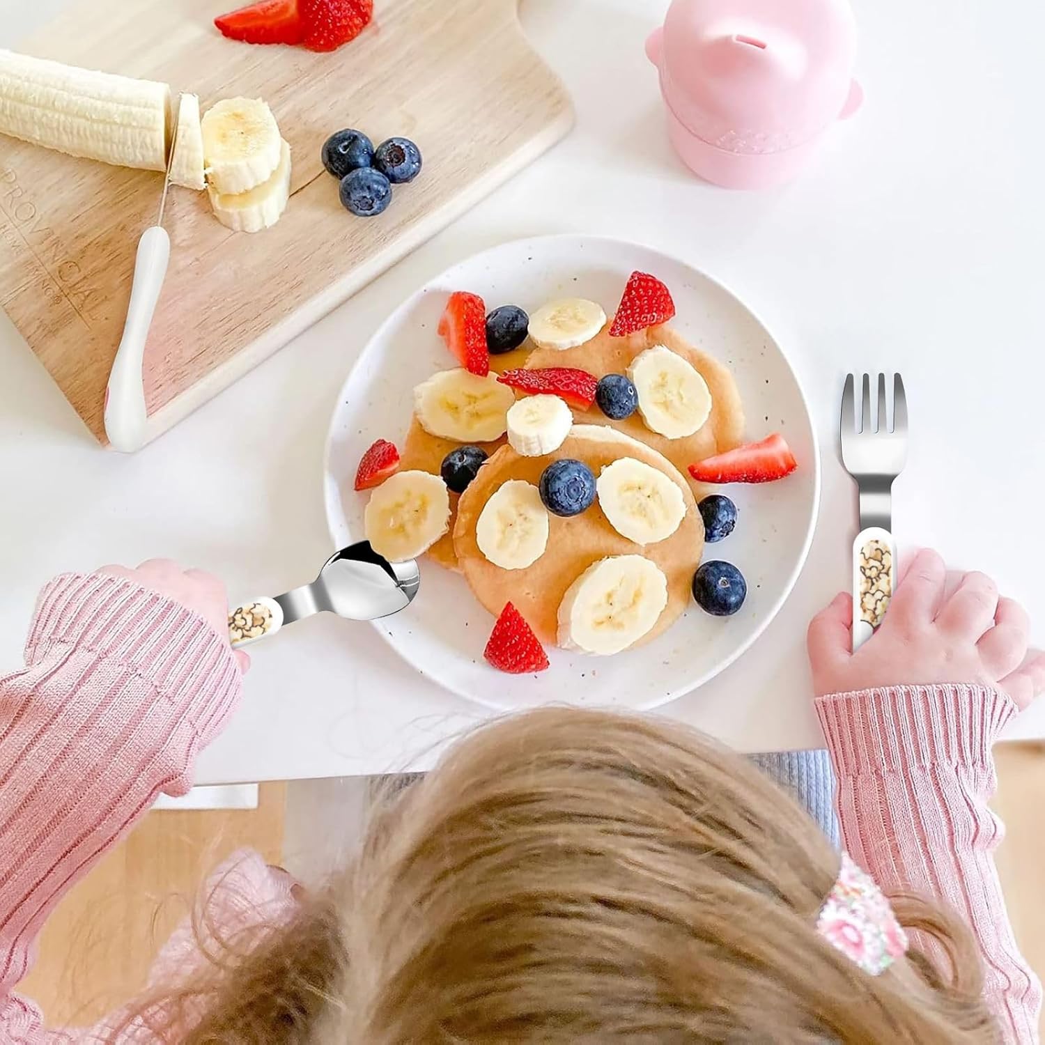 Popcorn Print print Forks and Spoons Knifes Set,Safe Flatware Setasy Grip Handles, 304 Stainless Utensils