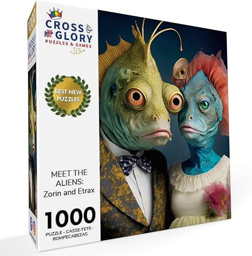 Miniatura 3 de Cross & Glory - Conoce a los Alienígenas Zorin y Etrax - Rompecabezas de 1000 piezas para adultos  Obra de arte única de pareja alienígena  Parte de