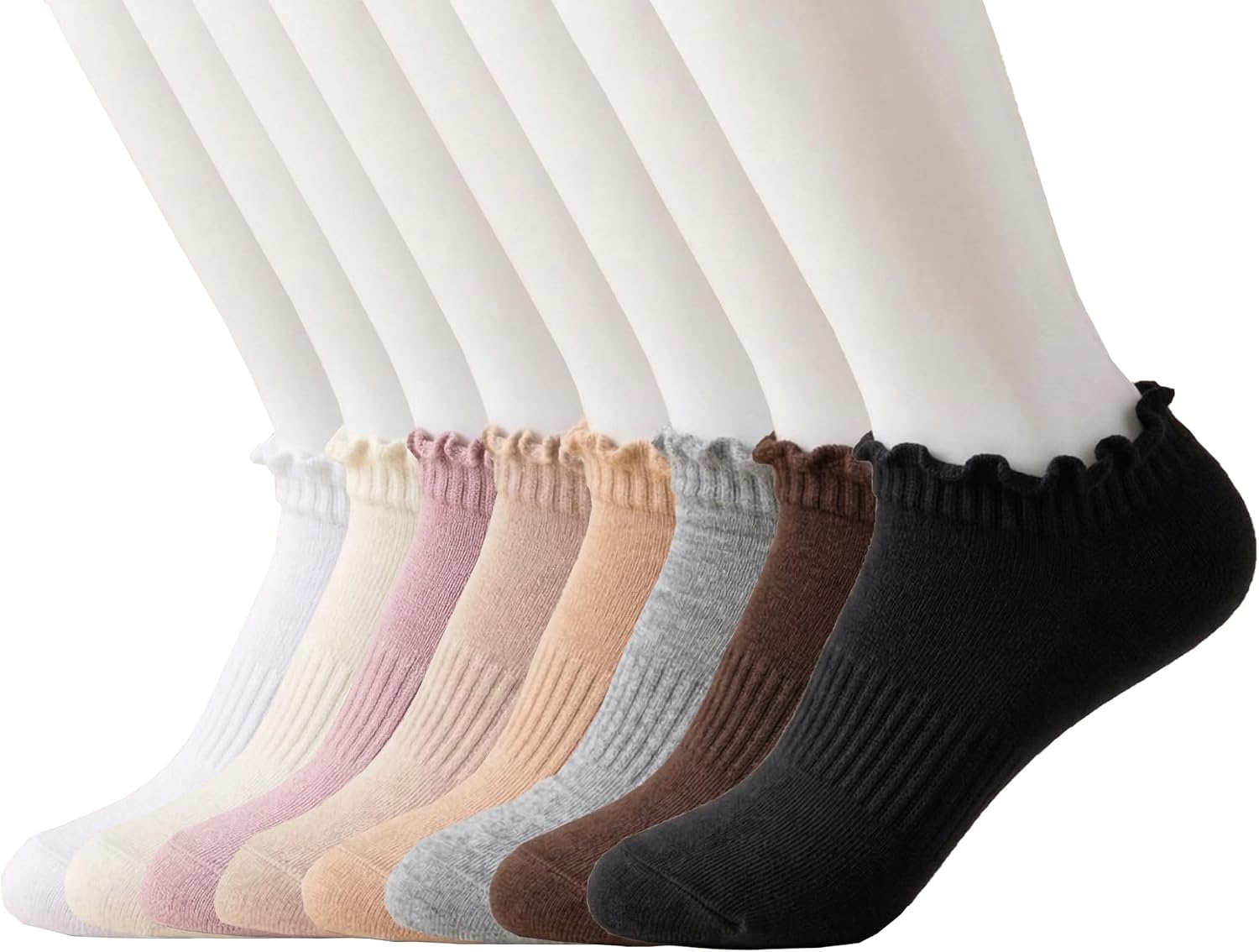 Cute Ruffle Ankle Sock for Women,Frilly No Show Socks,Athletic Running Casual Low Cut Non Slip Socks 8 Pairs