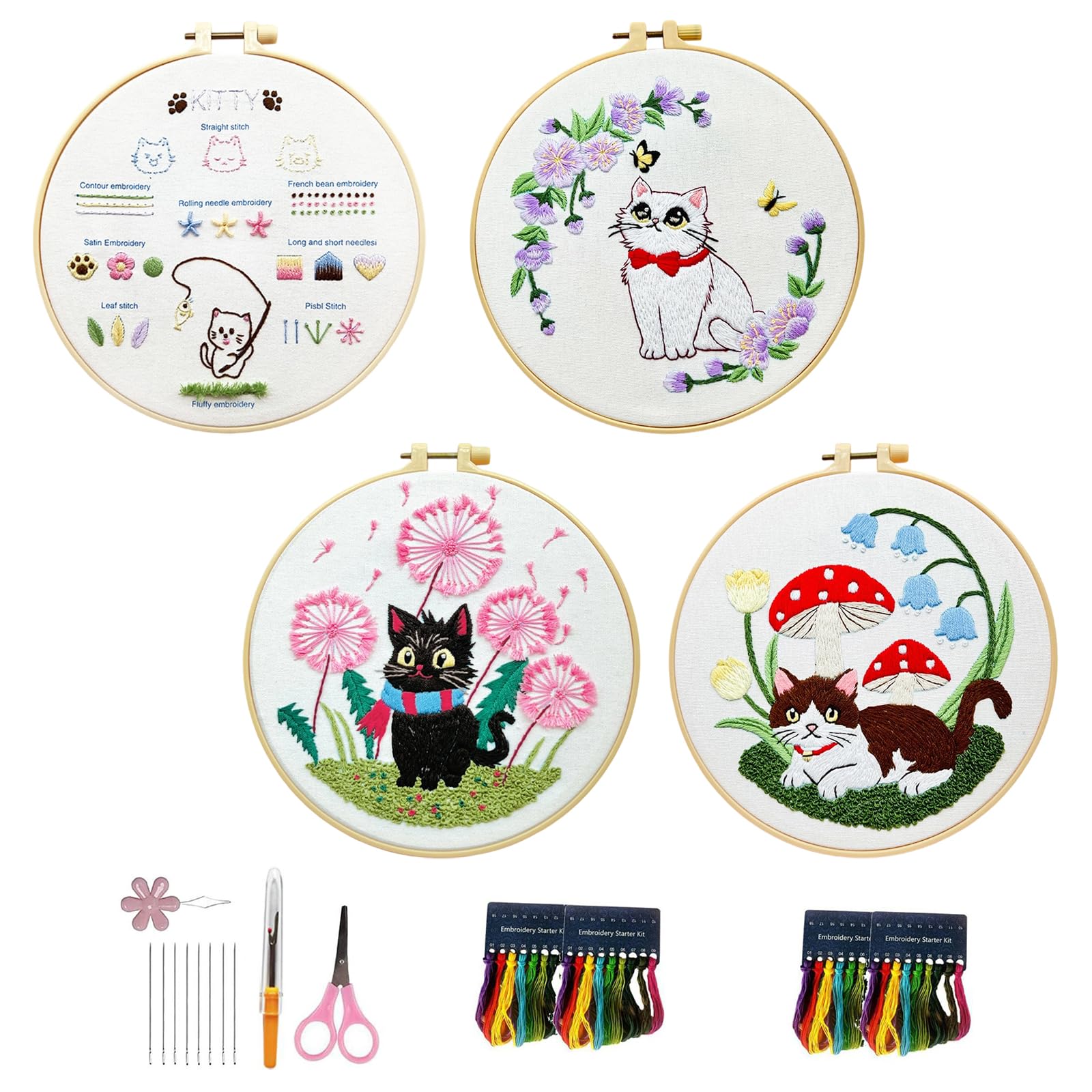 Kalttoy Artistics Cats Embroidery Starter Set Featuring Canvas Materials for Easy Projects and Home Decoration Cats Embroidery Set Canvas Home Decoration