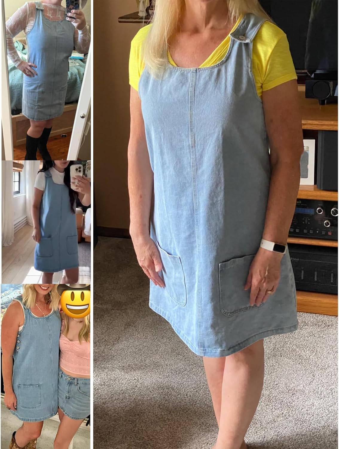 Xaspee Denim Overall Dress for Women Casual Mini Sleeveless Jean Vintage Jumper Skirt Dress with Pockets - Image 2