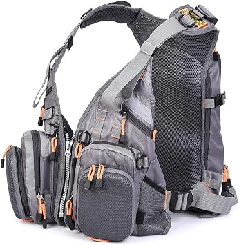 Fly Fishing Vest Multi Pocket Waistcoat Adjustable Breathable Mesh Fishing Gear Jacket for Men and Women V-Pop_Grey