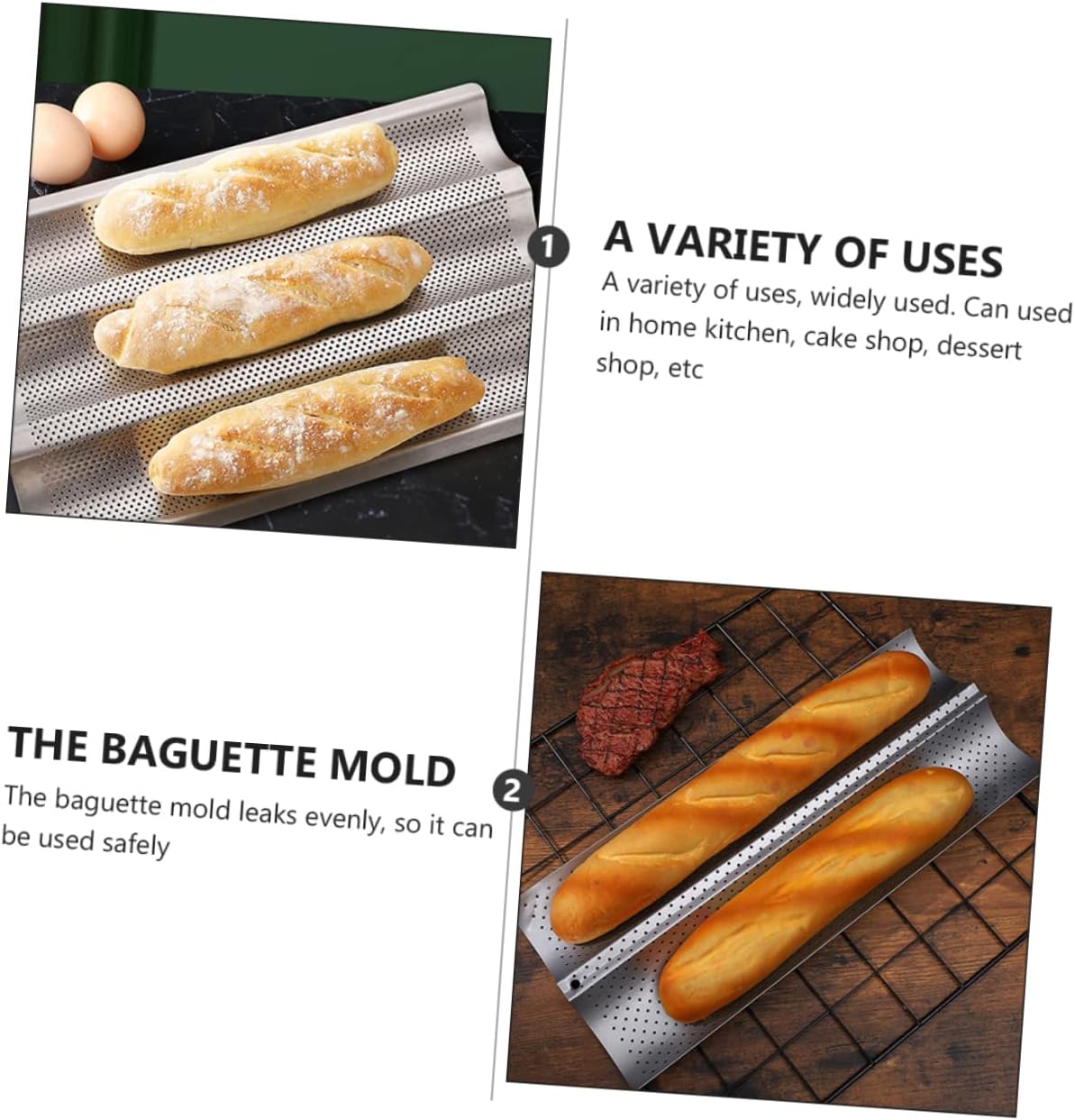 2pcs Thick Material Bread Baking Trays Corrugated French Bread Baking Trays Non-stick Loaf Pans Easy-clean