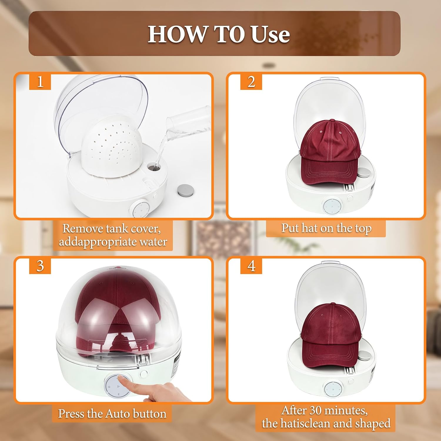 𝐔𝐩𝐠𝐫𝐚𝐝𝐞 Hat Cleaner Machine with Steam,Hat Shaper Automatic Cap Cleaner,3-in-1 Steam Clean Iron Dry Reshape Deodorize for Baseball Cap Bucket Trucker Hat,Restore Misshapen Hats,5-Year Warranty