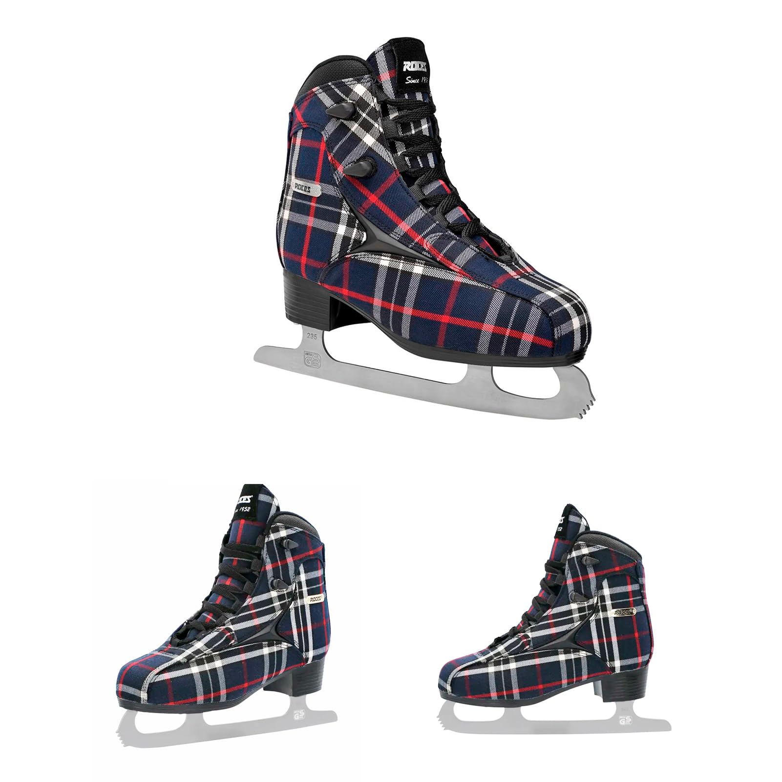 Roces IceGlamour - Pattini da Ghiaccio da Donna in Tartan, Resistenti, Comodi, alla Moda, con Lacci e Lame in Acciaio Inox, Tomaia Sintetica Rinforzata e Imbottitura Anatomica
