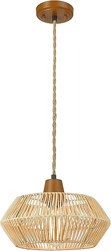 FEMILA Lámparas colgantes, lámpara de ratán de 13 pulgadas con cuerda de cáñamo, lámpara colgante tejida bohemia para isla de cocina, comedor,
