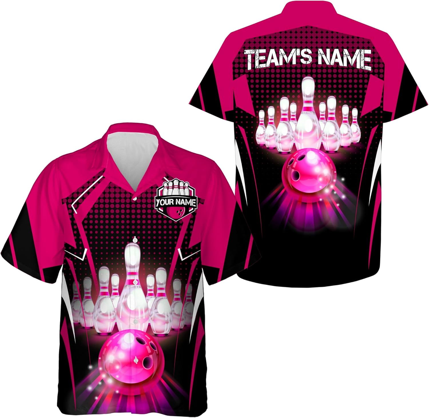 Personalized Bowling Shirts, Bowling Jerseys for Men, Hawaiian Shirt for Men, Pink Bowlers Shirt Bowlers