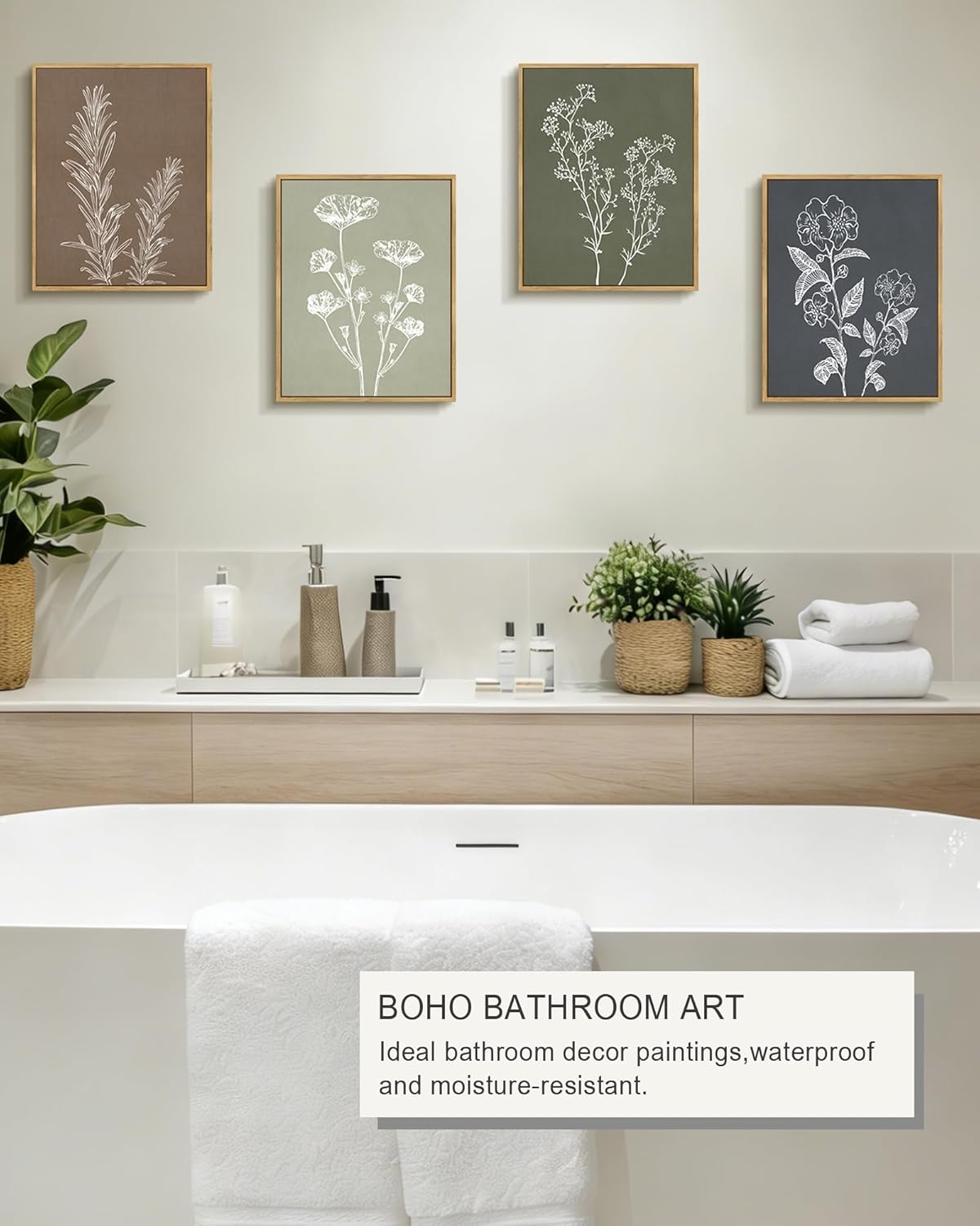 Drsoum Botanical Wall Art Framed Boho Wall Art Decor Wooded Vintage Print Modern Farmhouse Home Kitchen Decor 11x14inx6pcs Neutral Framed