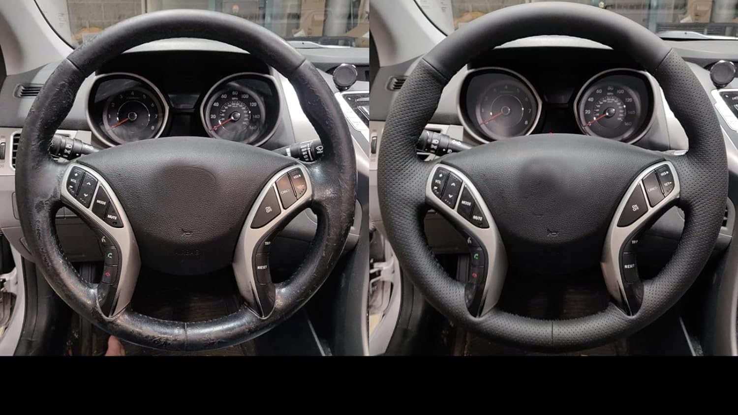 Loncky Black Genuine Leather Steering Wheel Cover for Hyundai Elantra 2011 2012 2013 2014 2015 / Hyundai Azera 2012 2013 2014 2015 2016 Accessories Car Interior OEM Custom Fit Hand Stitched Parts