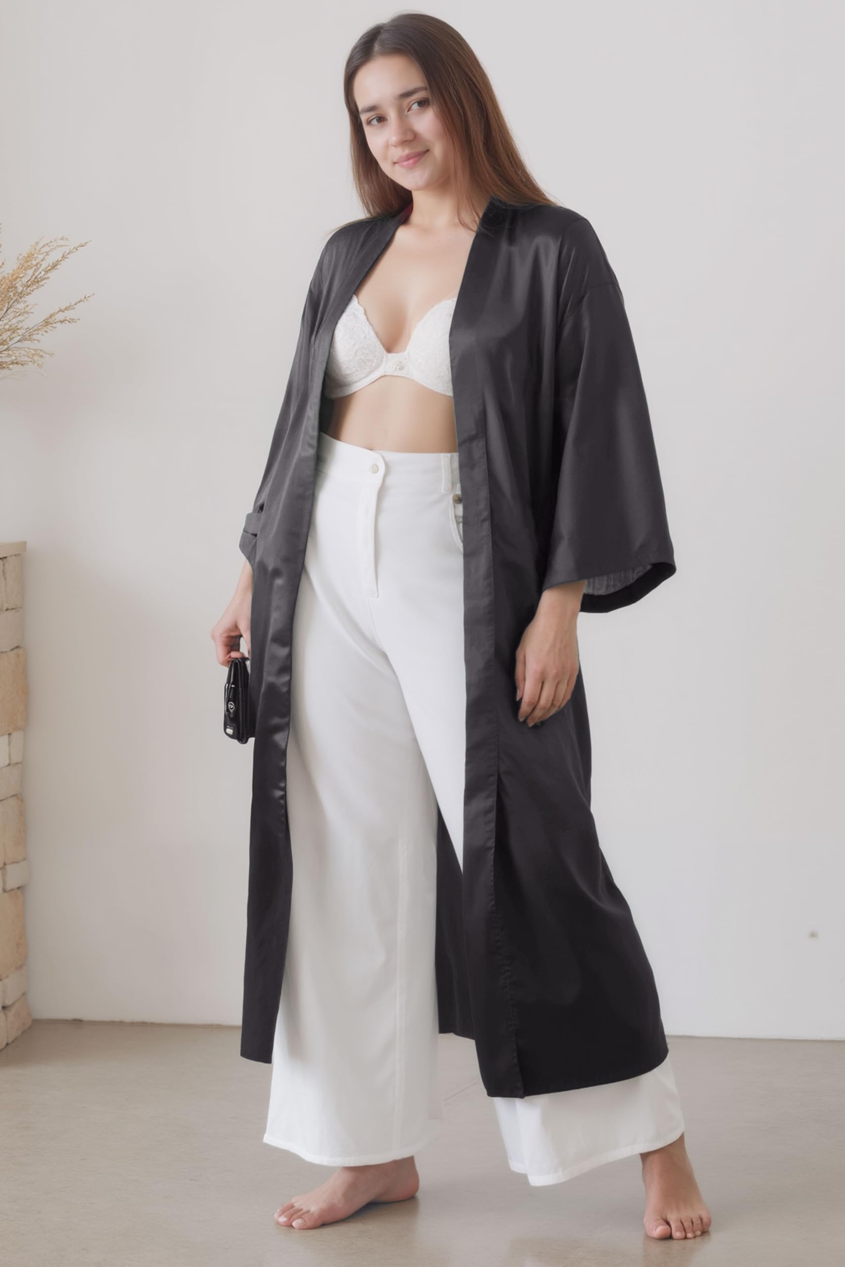PRODESIGN Satynowy szlafrok kimono długi jedwabisty szlafrok kimono bielizna nocna ślub szlafrok druhny