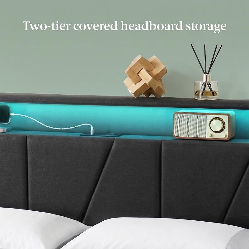 Zinus Maya Upholstered Platform Bed Frame, RGB LED Lights, Full image 3