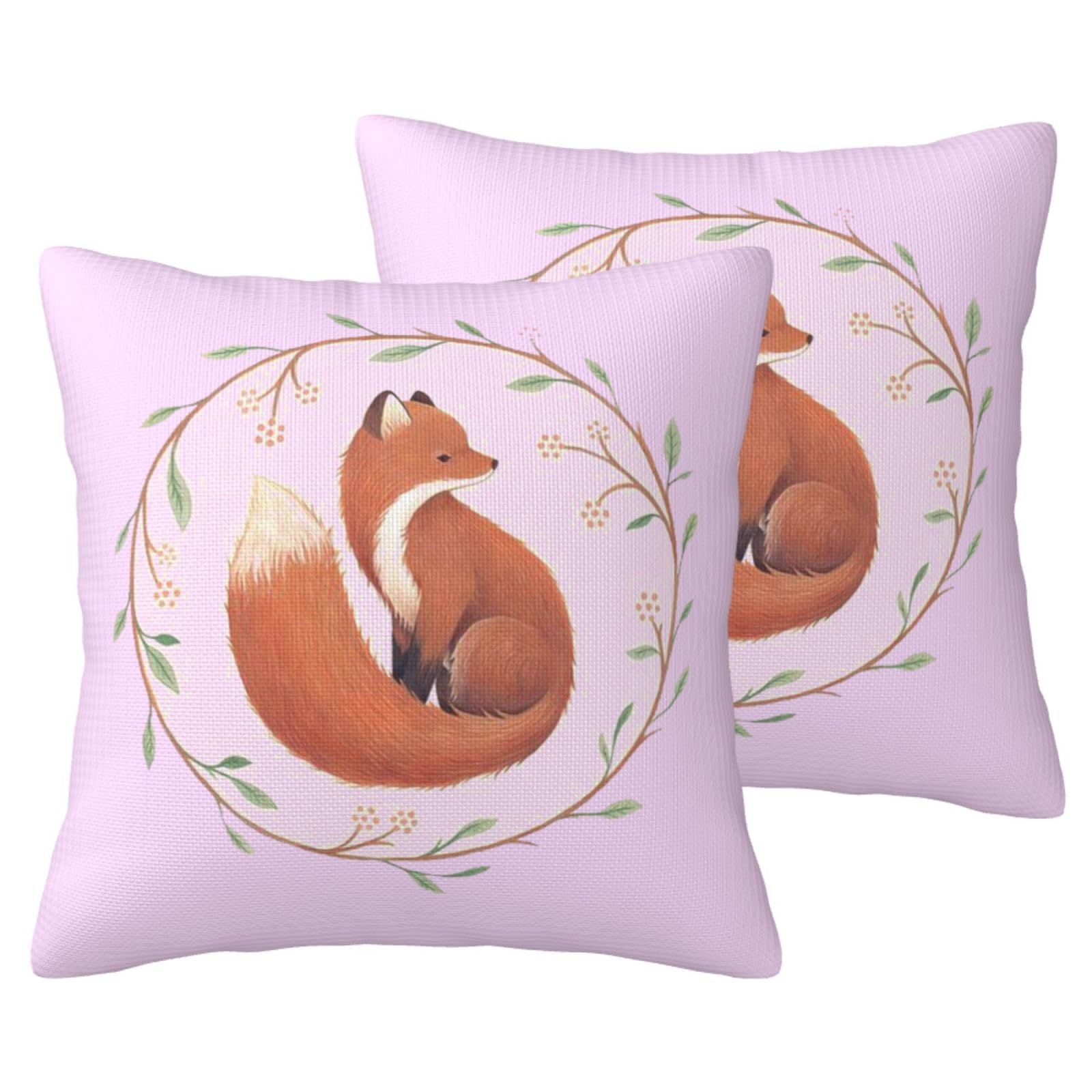 Lot de 2 taies d'oreiller motif renard housse de coussin imitation lin