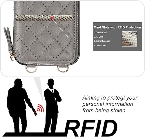 Miniatura 3 de Bocasal Funda tipo cartera cruzada para iPhone 14 Pro, bloqueo RFID, de piel sintética, con cremallera, funda tipo cartera con función atril y