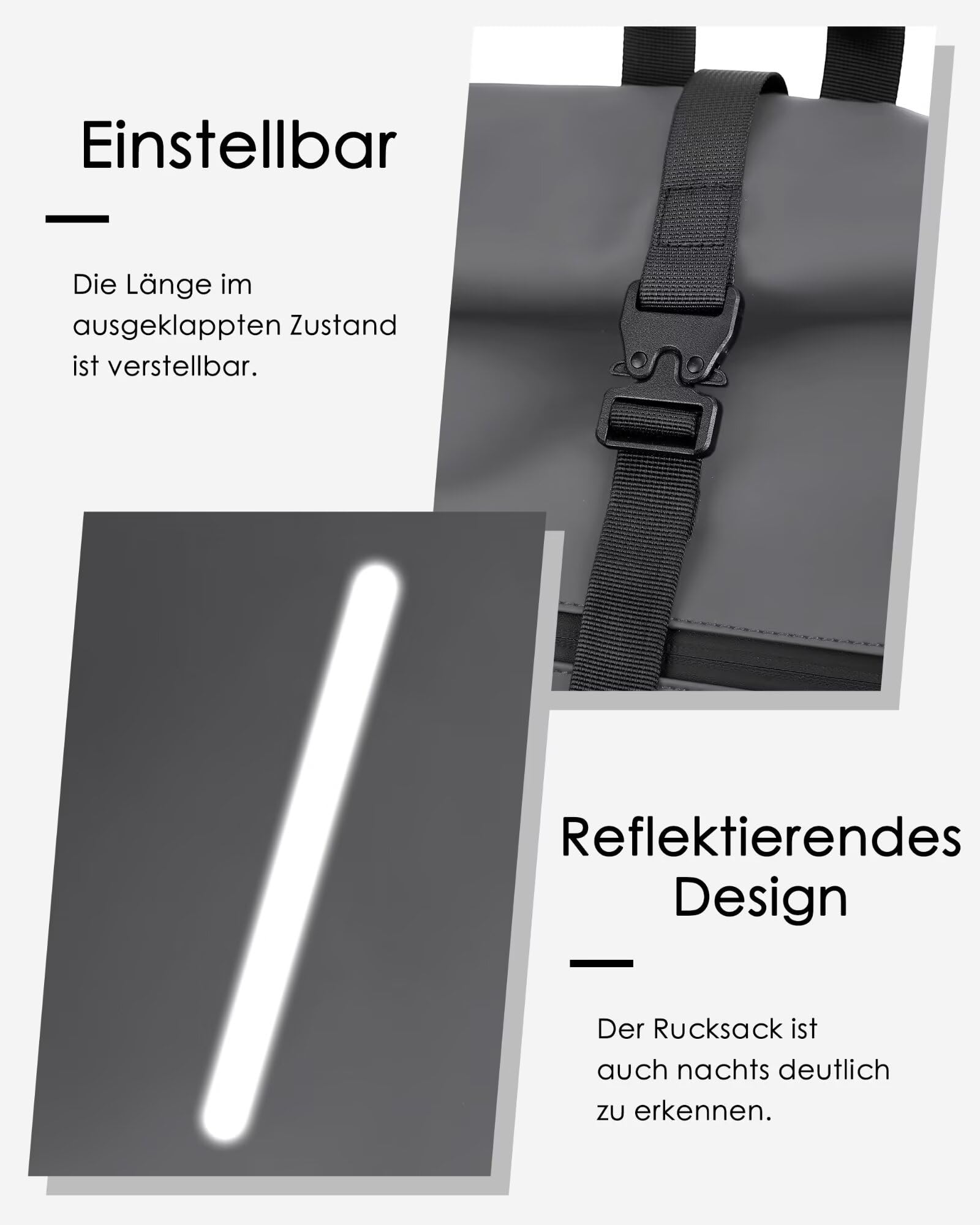 Rolltop Rucksack Herren Wasserdicht Grau Laptop Rucksack mit 17 Zoll Laptopfach Fahrradrucksack Schulrucksack Tagesrucksack Einfaches Design für Uni Freizeit Sport Reisen,Grey