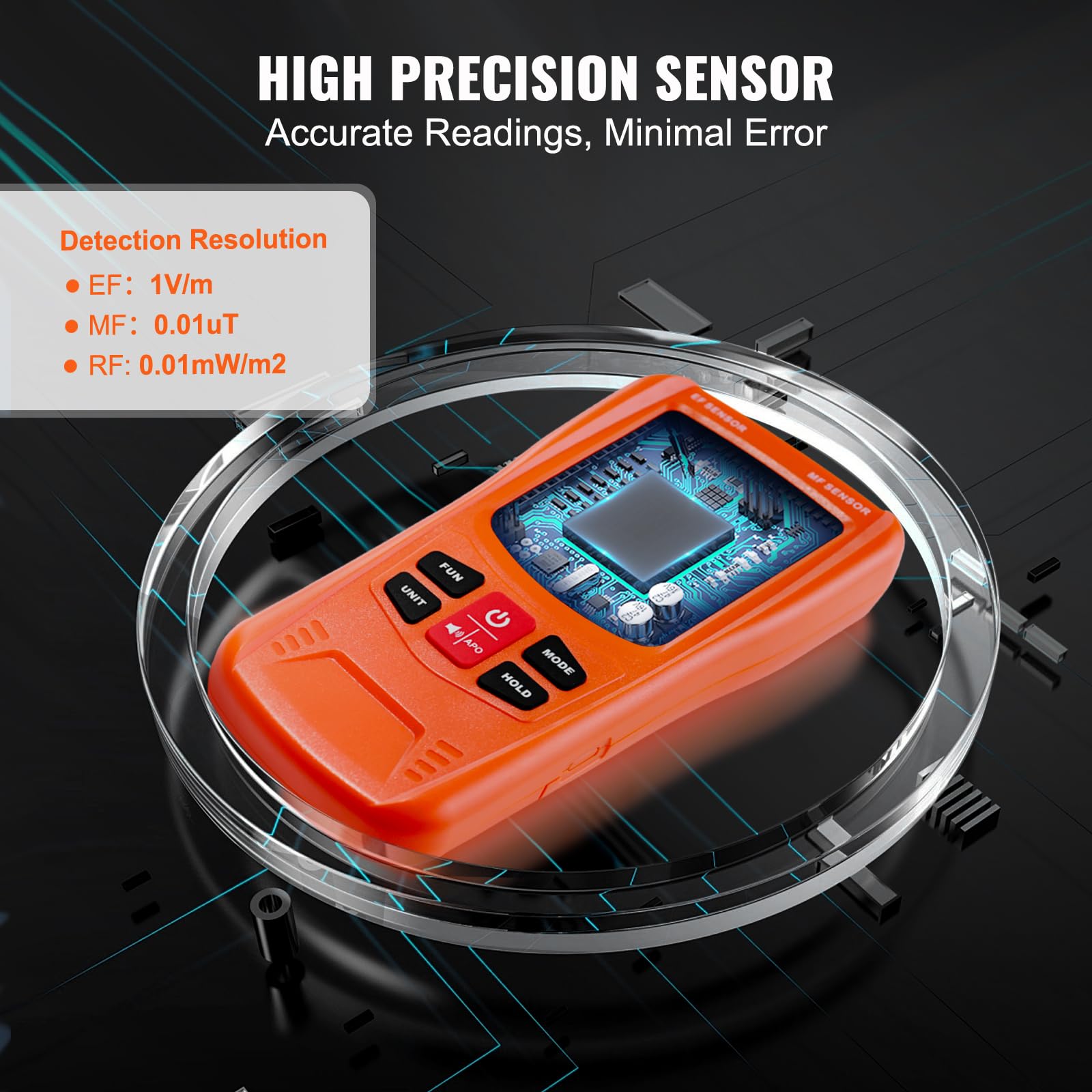 VEVOR Misuratore EMF 5Hz-6GHz, rilevatore di radiazioni di campo elettromagnetico ricaricabile portatile, tester EMF digitale LCD per ispezioni domestiche EF MF RF
