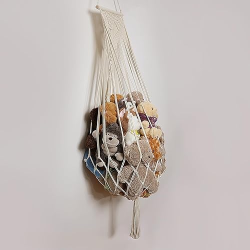 Miniatura 4 de Red de animales de peluche o hamaca para colgar en la pared, organizador para guardar juguetes de peluche, estilo bohemio, macramé, decoración de