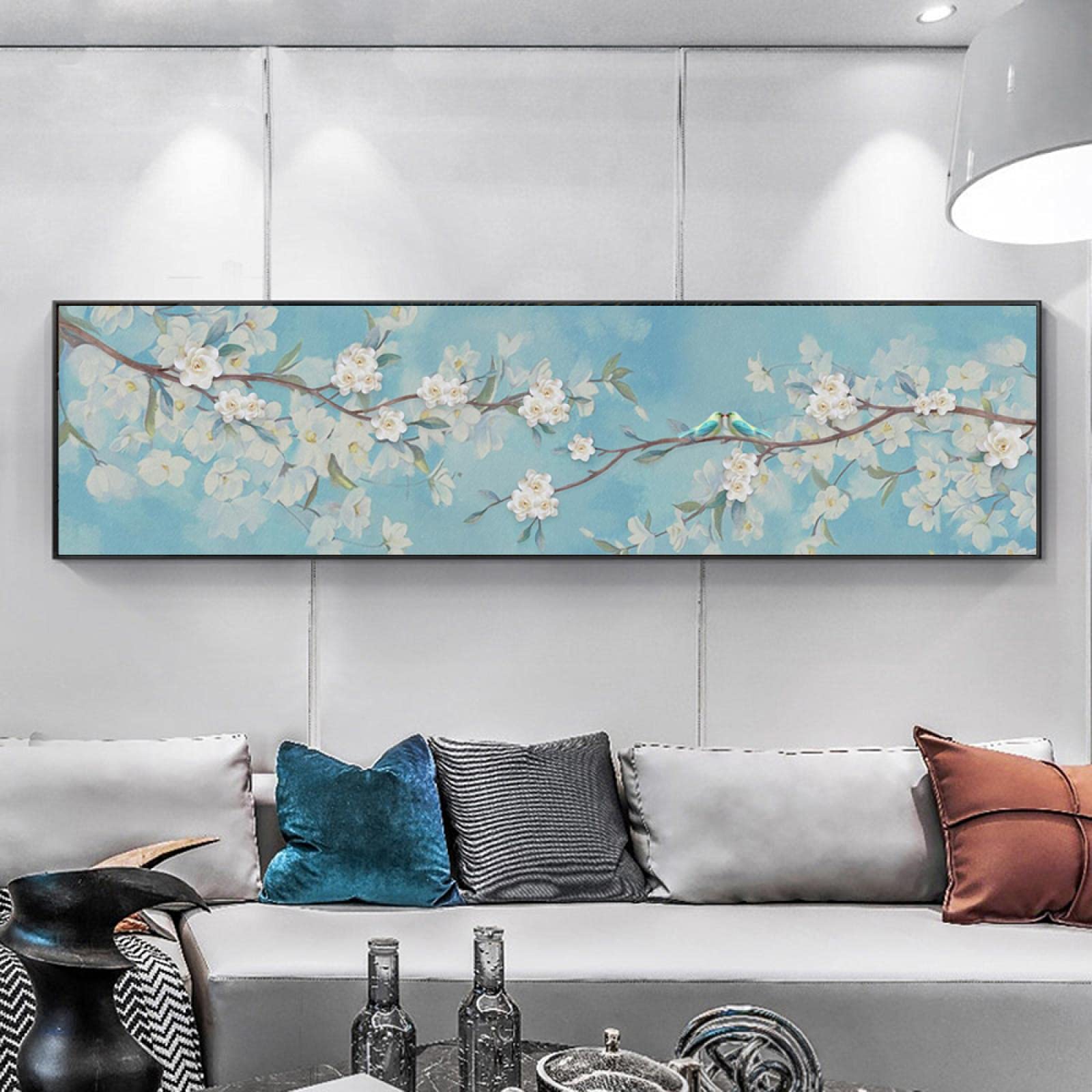 Tableau Toile Impression Fleurs Oiseaux – Décoration Murale Salon Chambre Cuisine 50x75cm | Toile Tendue Prête à Accrocher