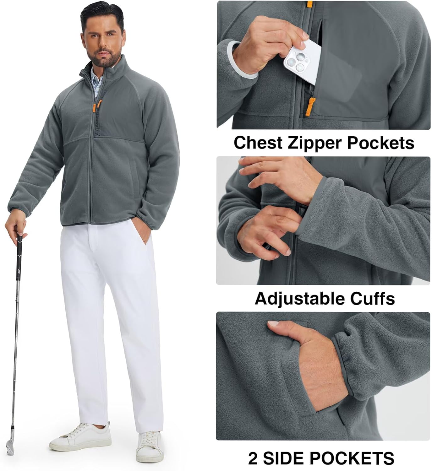 M MAELREG Men's Reversible Fleece Lined Jacket Full Zip Golf Jacket Winter Lightweight Softshell Coat Outerwear - Image 5