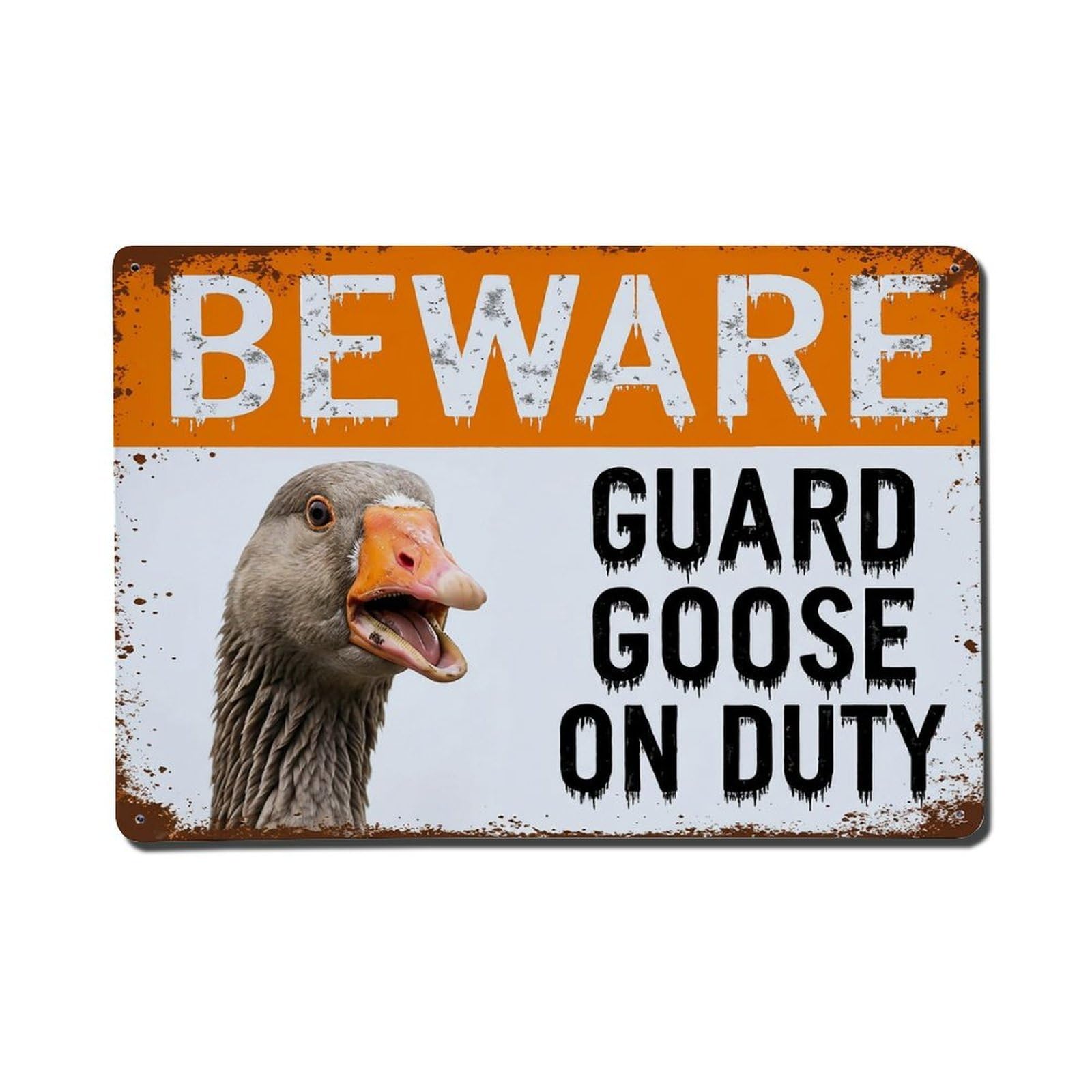 Vintage Funny Goose Guard Beware of Bird Alcove Metal Tin Sign Plaque Wall Decor for Cafe, Club Bar, Office, Garden Metal Poster 8x12Inch