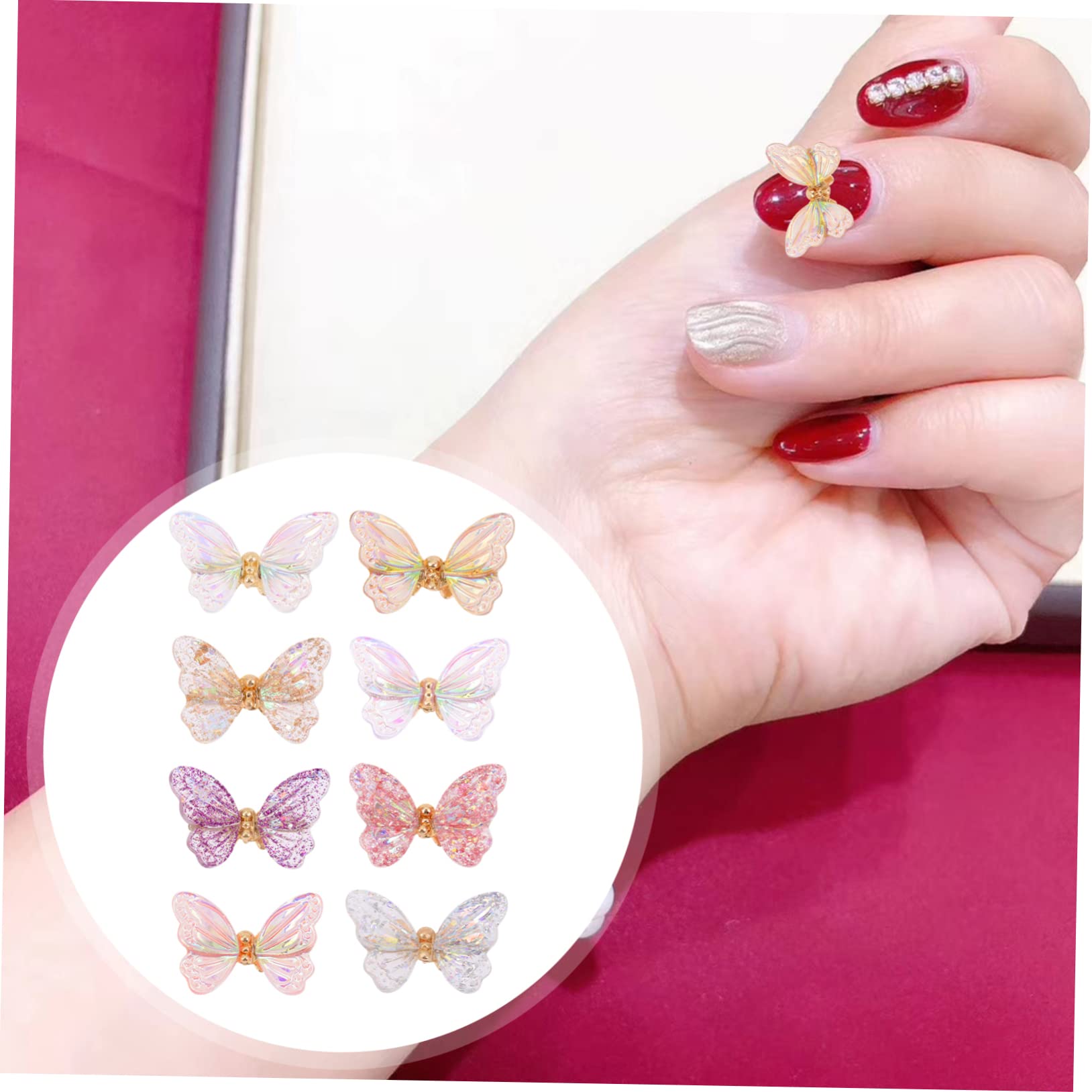 BESTYASH 8pcs Butterflies Nail Art Charms Fashion DIY Nail Decorations for Manicure Eye Catching for Natural and Fake for Creative Projects